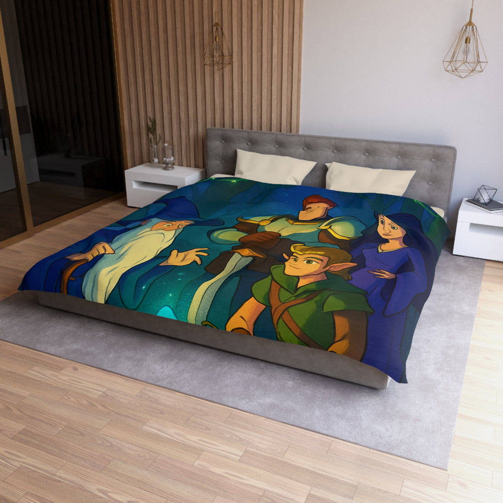 Personnages de Fantasy Réunis Autour d'un Cristal Lumineux dans la Forêt Enchantée