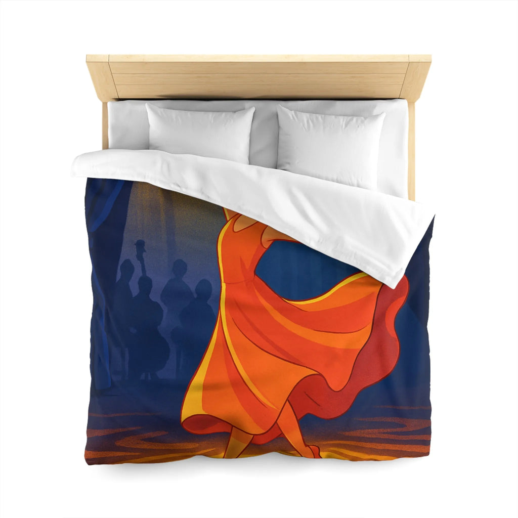 Housse de couette danseuse élégante en robe orange sous projecteur dans un théâtre