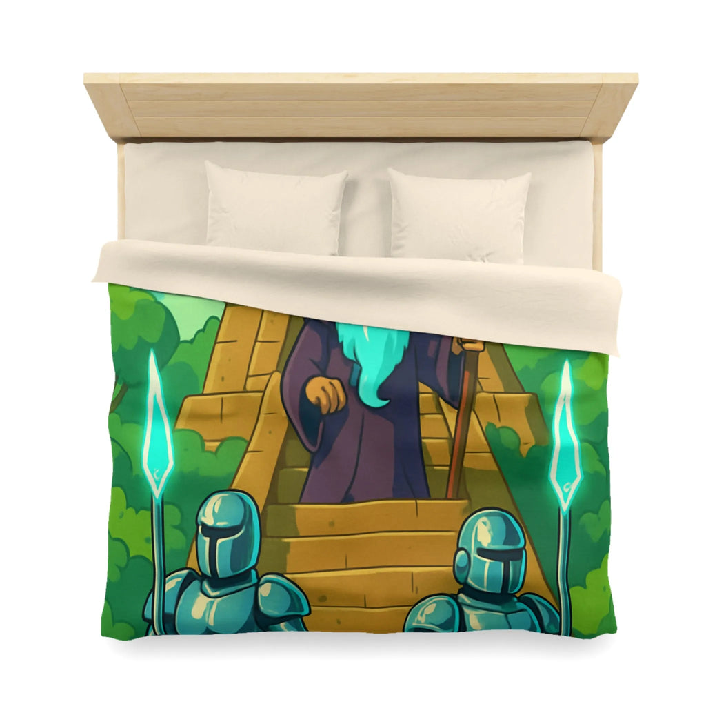 Enchanted Pyramid Landscape with Wizard and Glowing Guardians for Magical Bedding Decor