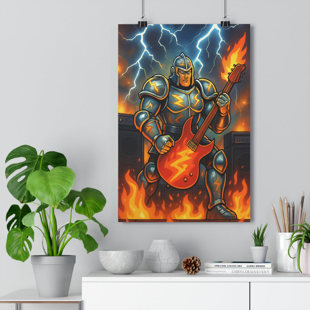 Poster décoratif moderne guerrier métal électrique bleu orange rouge intense énergique chambre salon scène