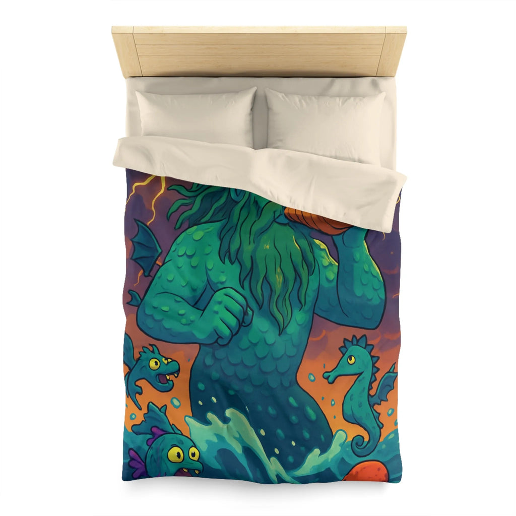 Housse de couette marine avec dessin de triton et créatures océaniques colorées enchanteurs