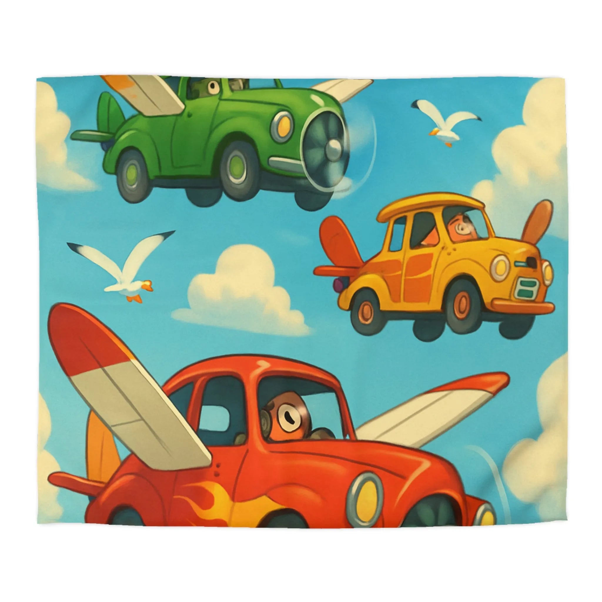 Housse de Couette Avions-Automobiles Volant dans un Ciel Bleu pour Enfants