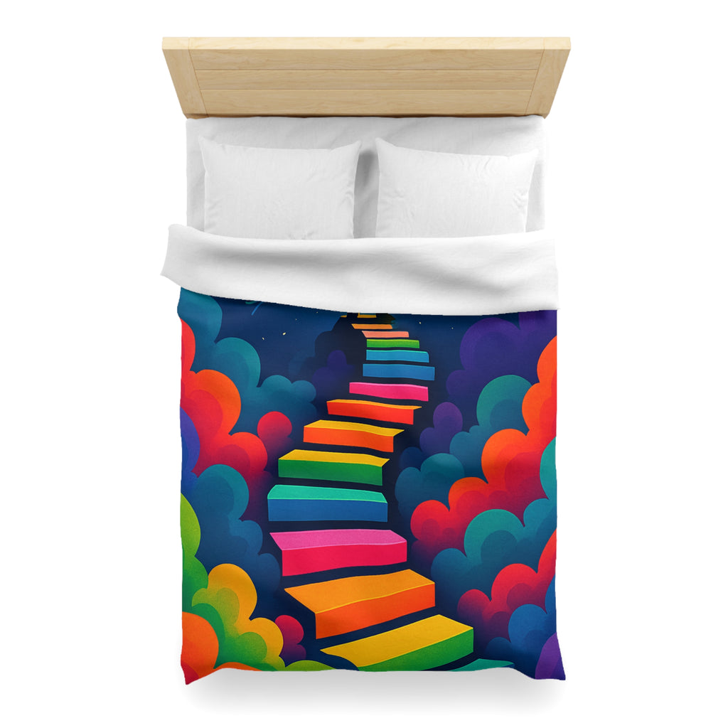 Housse de Couette Rêve d'Escalier Arc-en-Ciel avec Musicien et Oiseaux Colorés