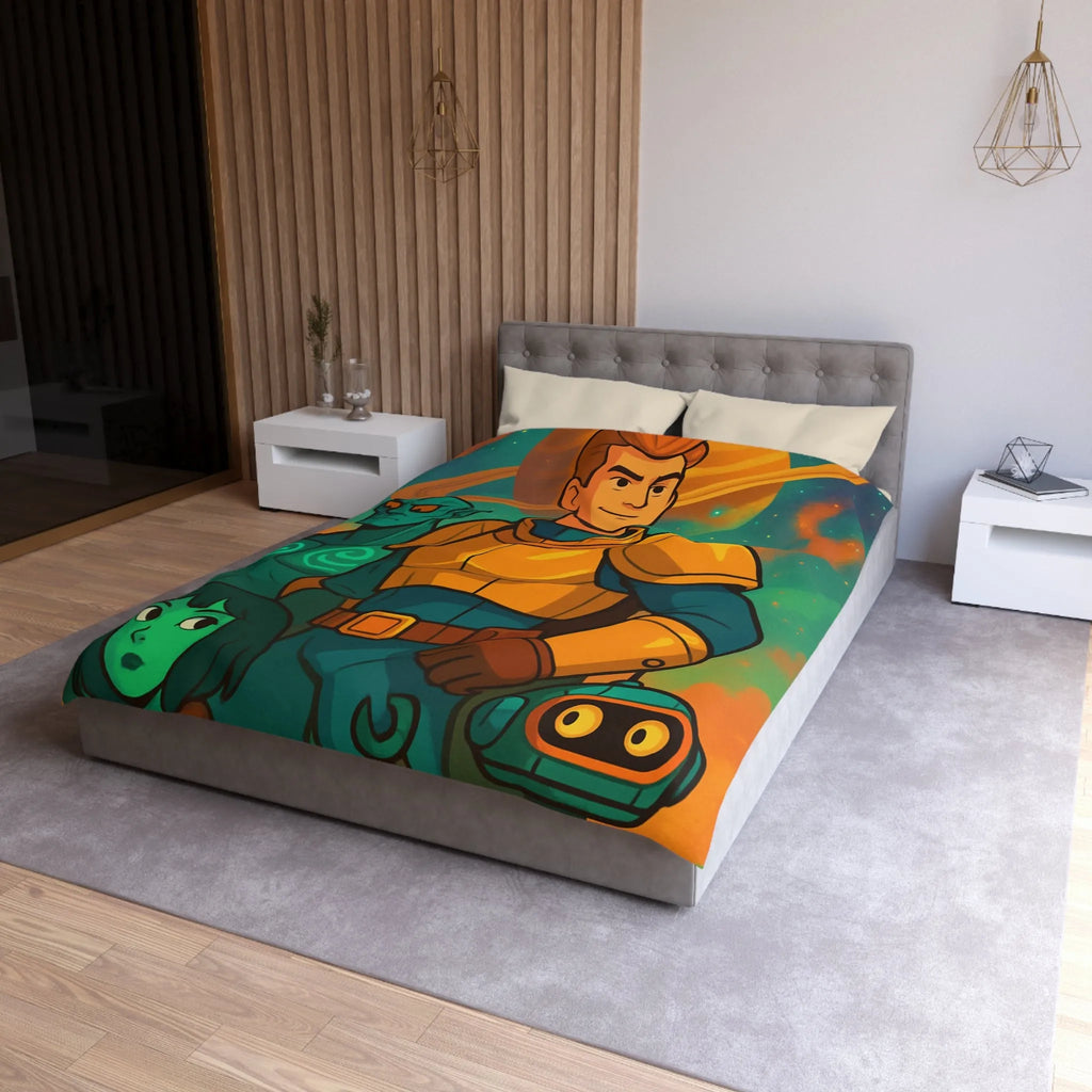 Housse de Couette Design Futuriste avec Héros de l'Espace et Planète Saturne
