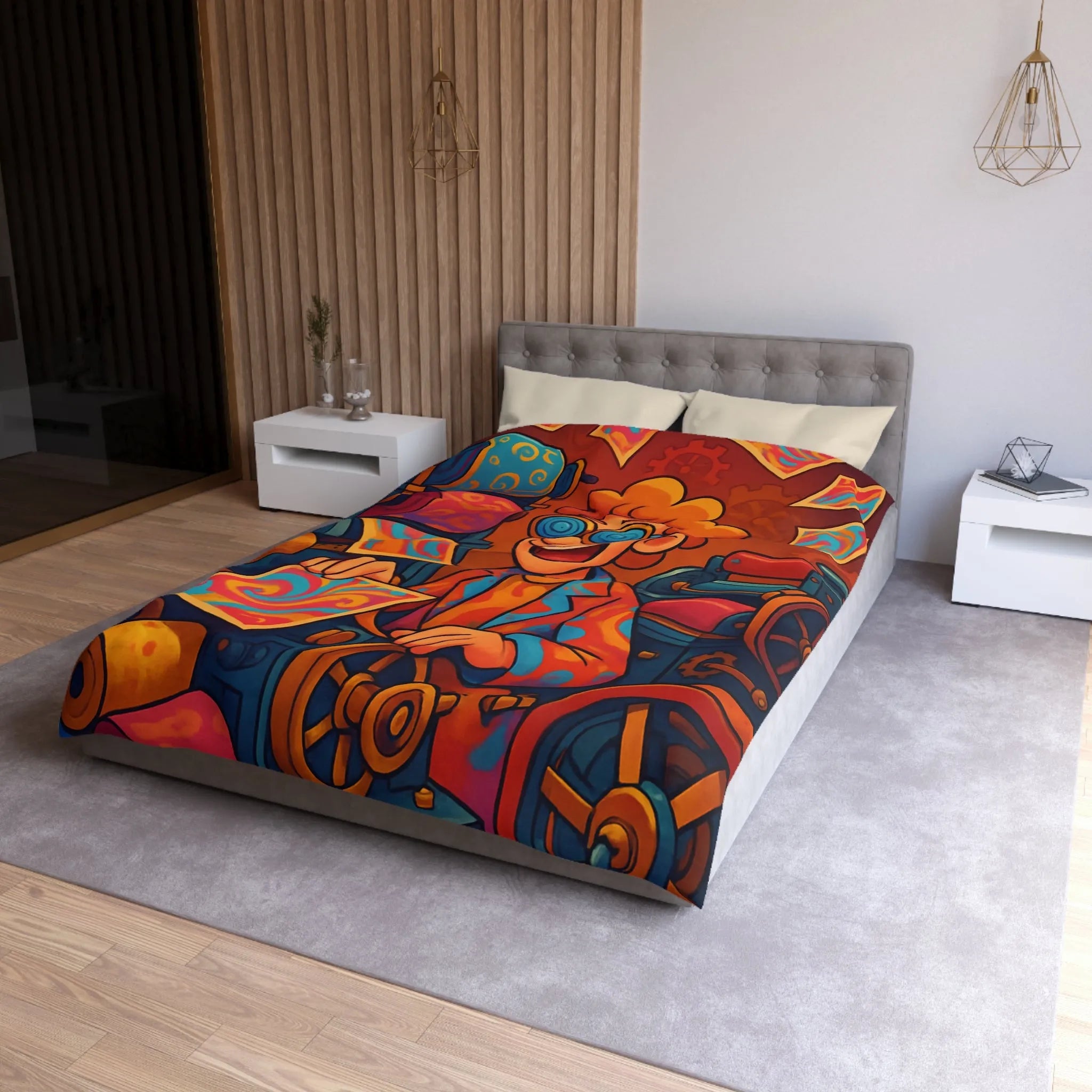 Housse de Couette Artistique avec Motifs Tourbillonnants et Couleurs Vives Pour Ambiance Ludique