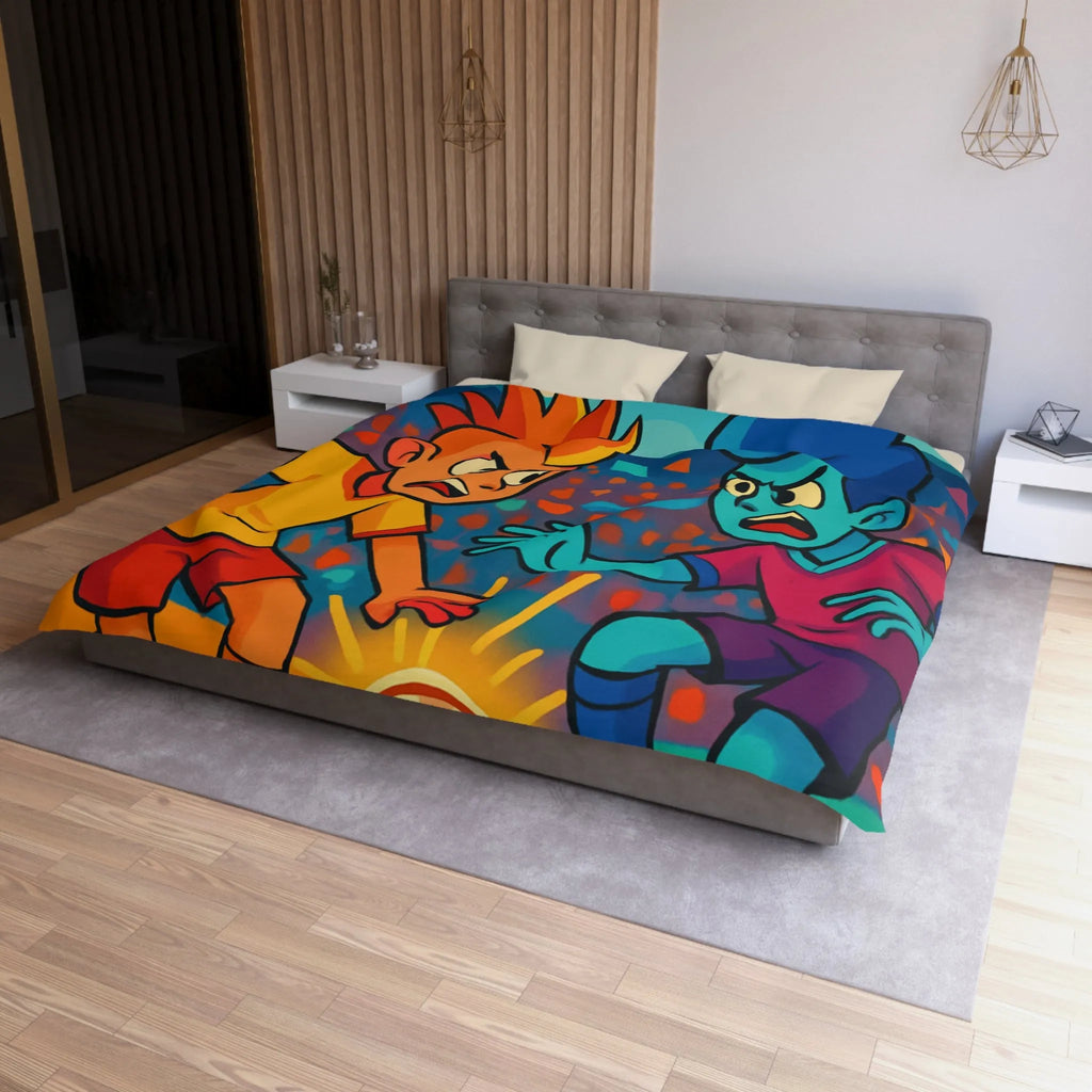 Housse de Couette Colorée pour Enfants avec Joueurs de Football Sur Fond Arc-en-ciel