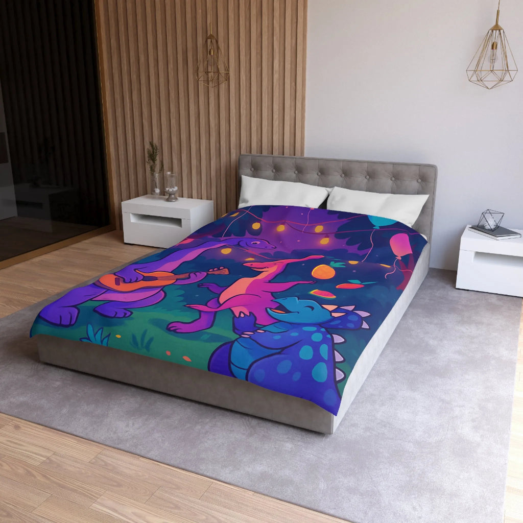 Housse de couette enfants avec dinosaures joyeux et ballons colorés pour chambre ludique