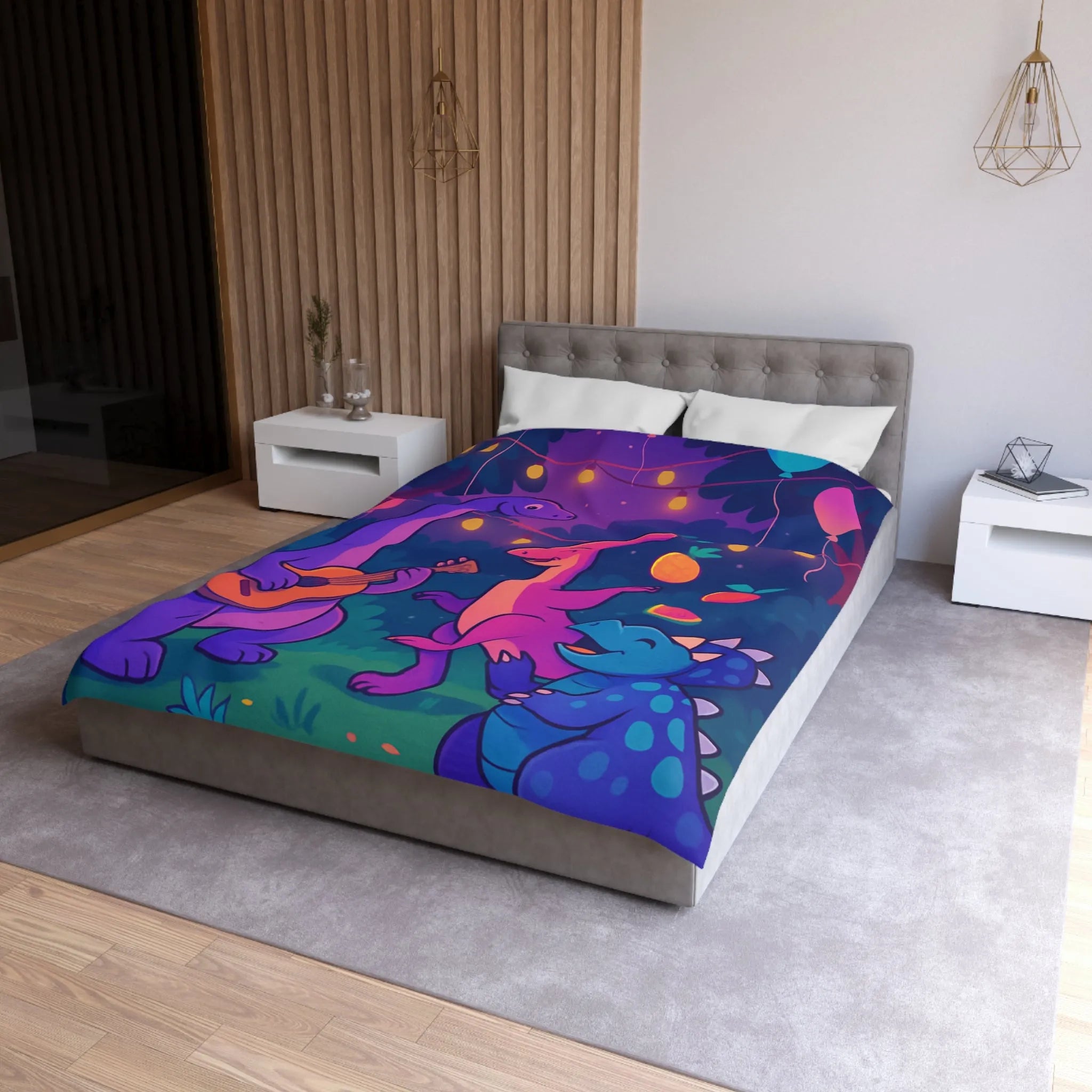 Housse de couette enfants avec dinosaures joyeux et ballons colorés pour chambre ludique