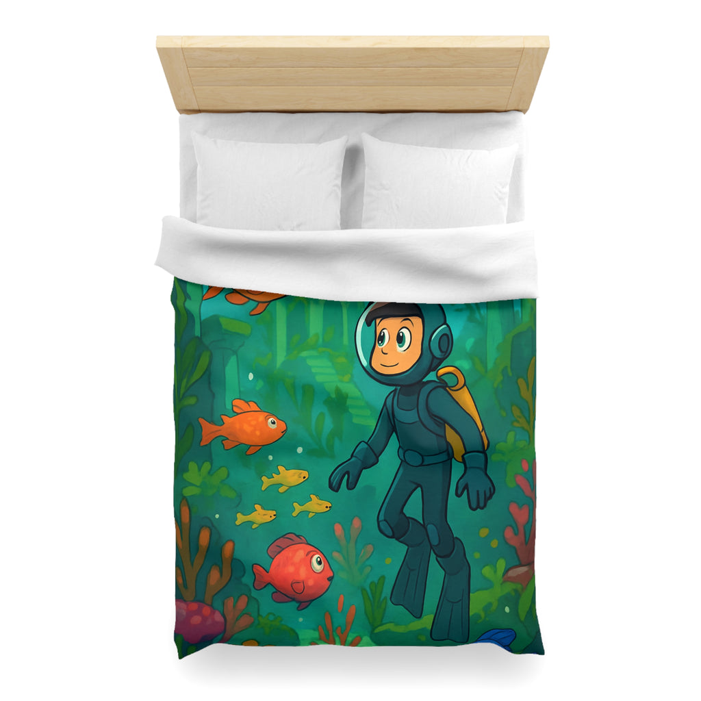 Plongée sous-marine enfantine avec poissons colorés et ruines anciennes, aventure océanique artistique