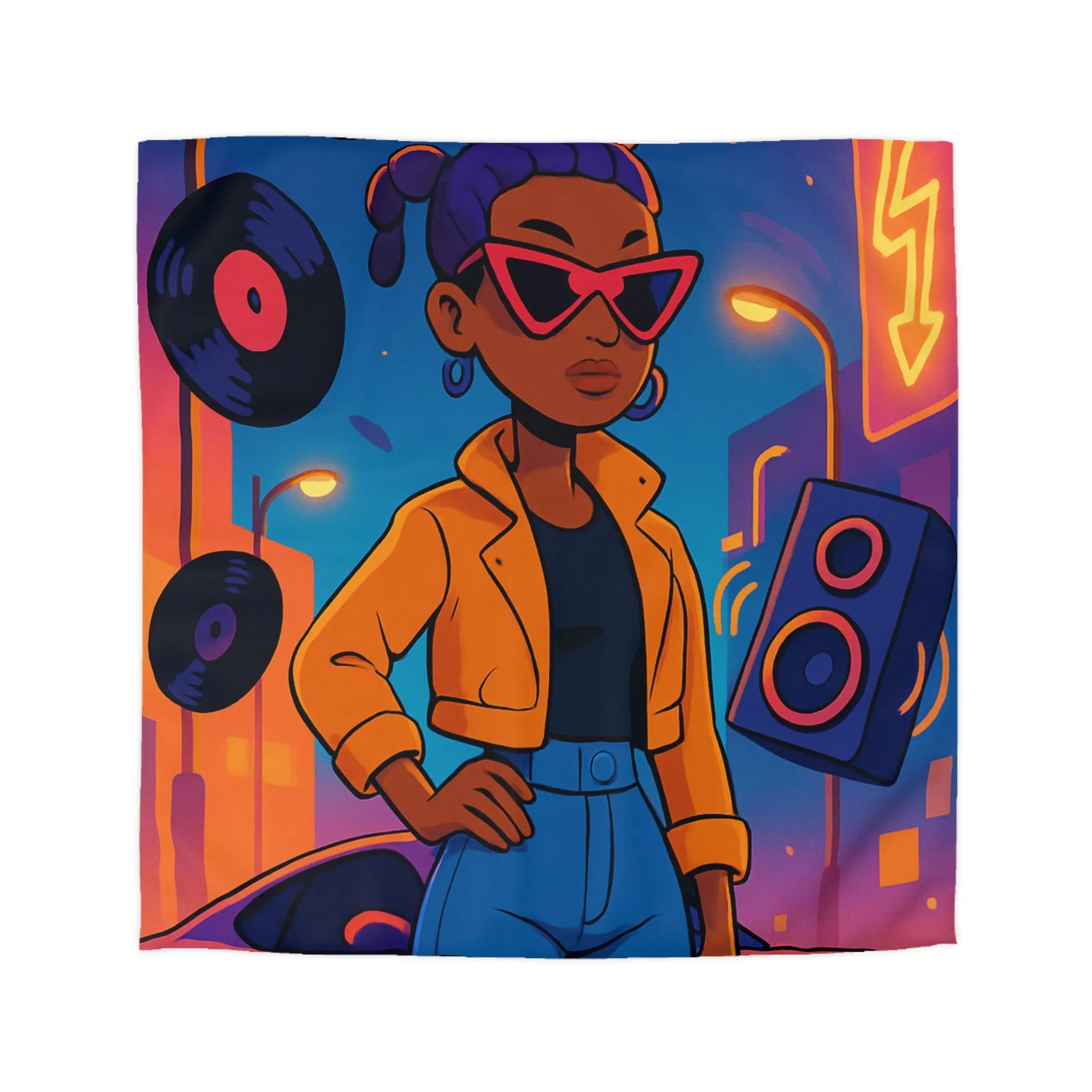 Housse de couette avec allure rétro urbaine et style dynamique aux couleurs vives