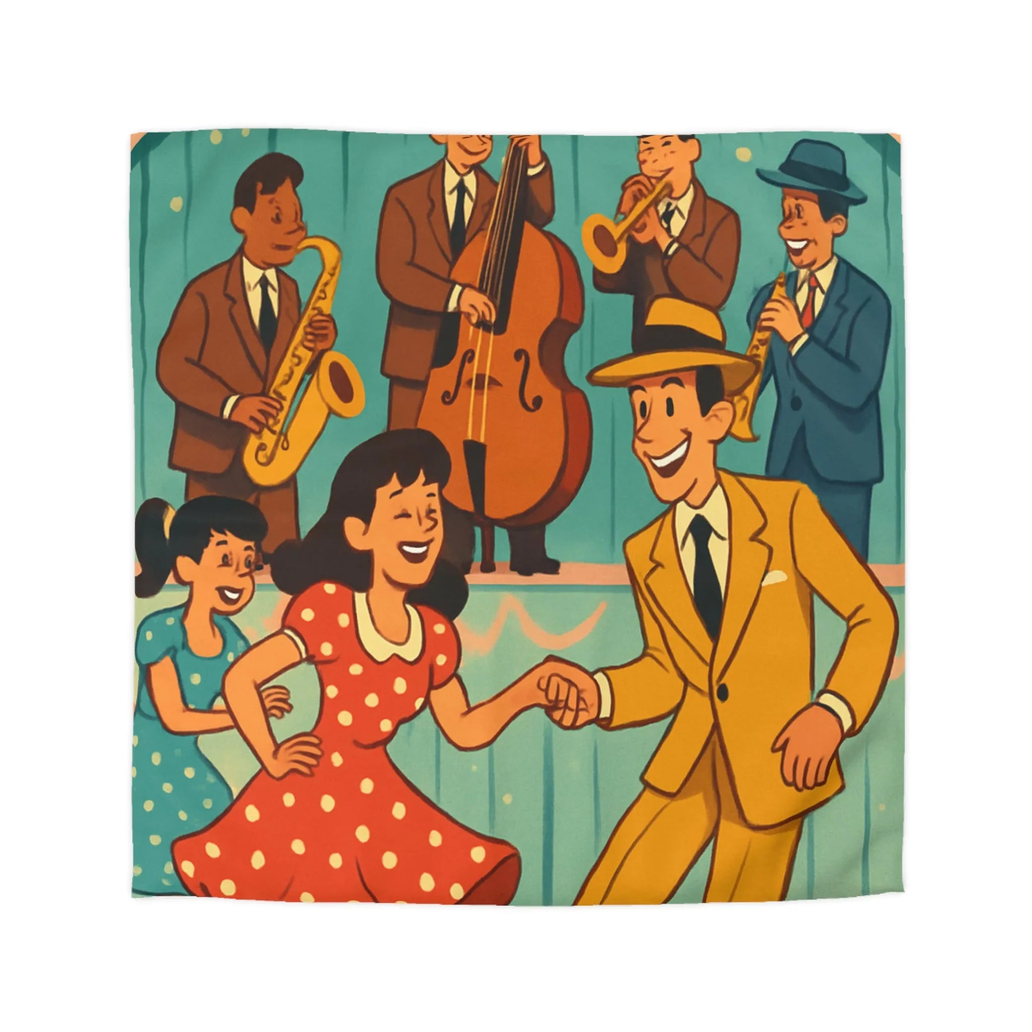Housse de couette avec danseurs rétro en jazz vibrant et couleur vintage éclatante