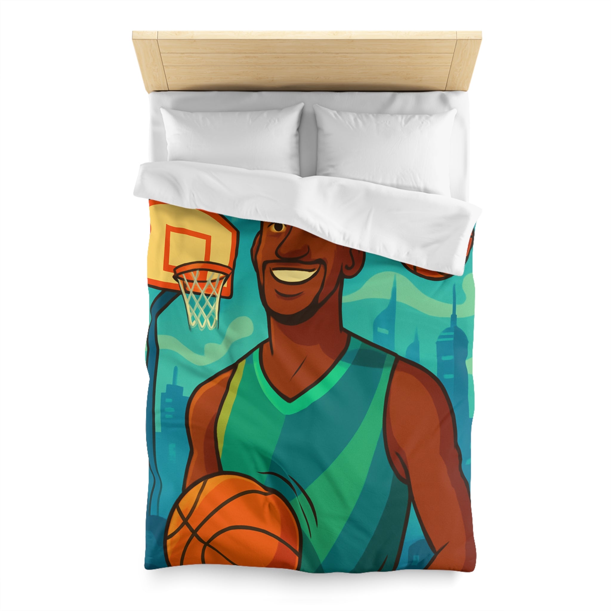 Housse de Couette Pour Enfant Thème Basketball Colorée et Ludique avec Joueur Souriant