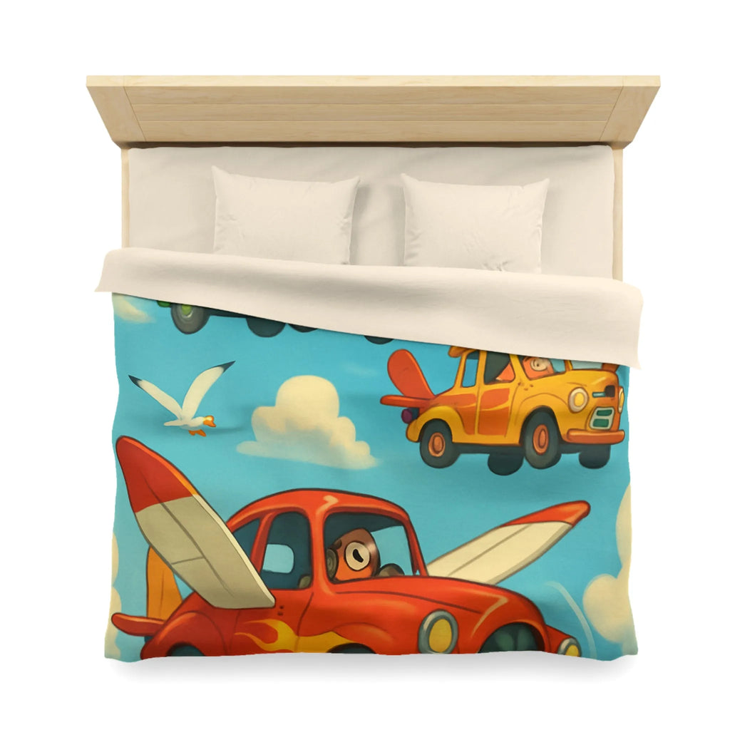 Housse de Couette Avions-Automobiles Volant dans un Ciel Bleu pour Enfants