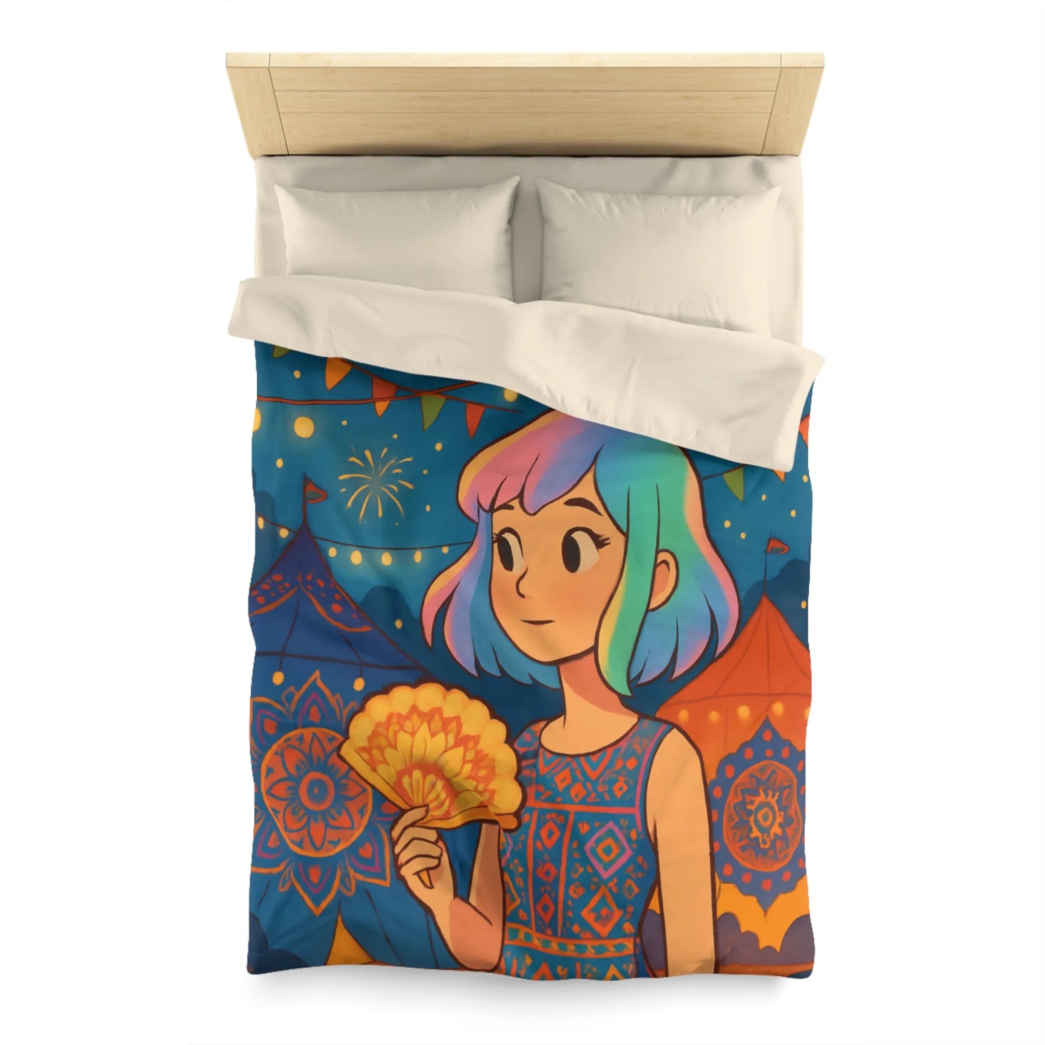 Housse de couette colorée avec motif de festival et feux d'artifice captivants