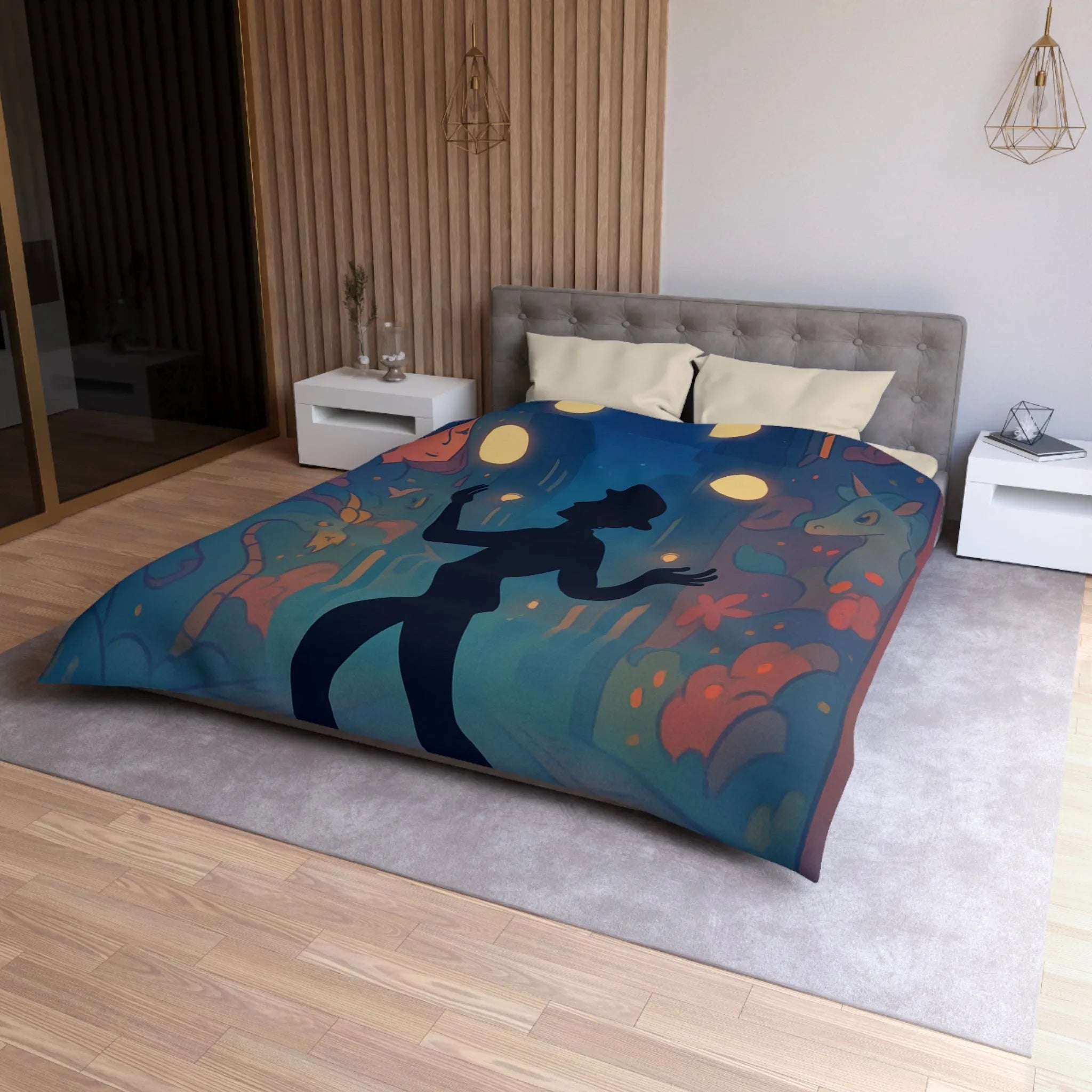 Housse de Couette Féérique avec Jongleur et Motifs de Nuit Enchantée Colorée