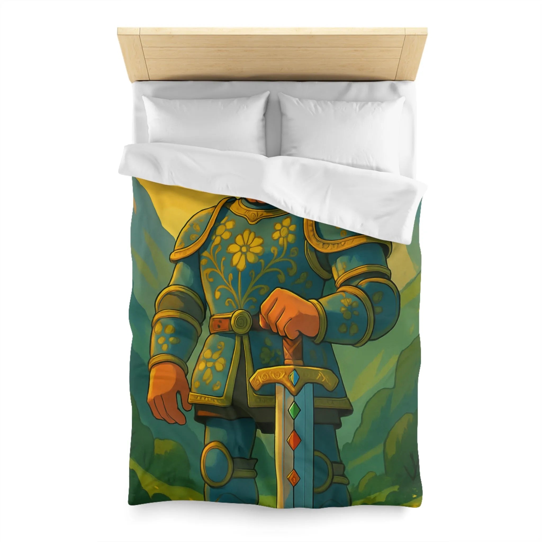 Housse de Couette avec Chevalier Illustré dans Paysage Montagneux Écossais pour Chambre Enfant