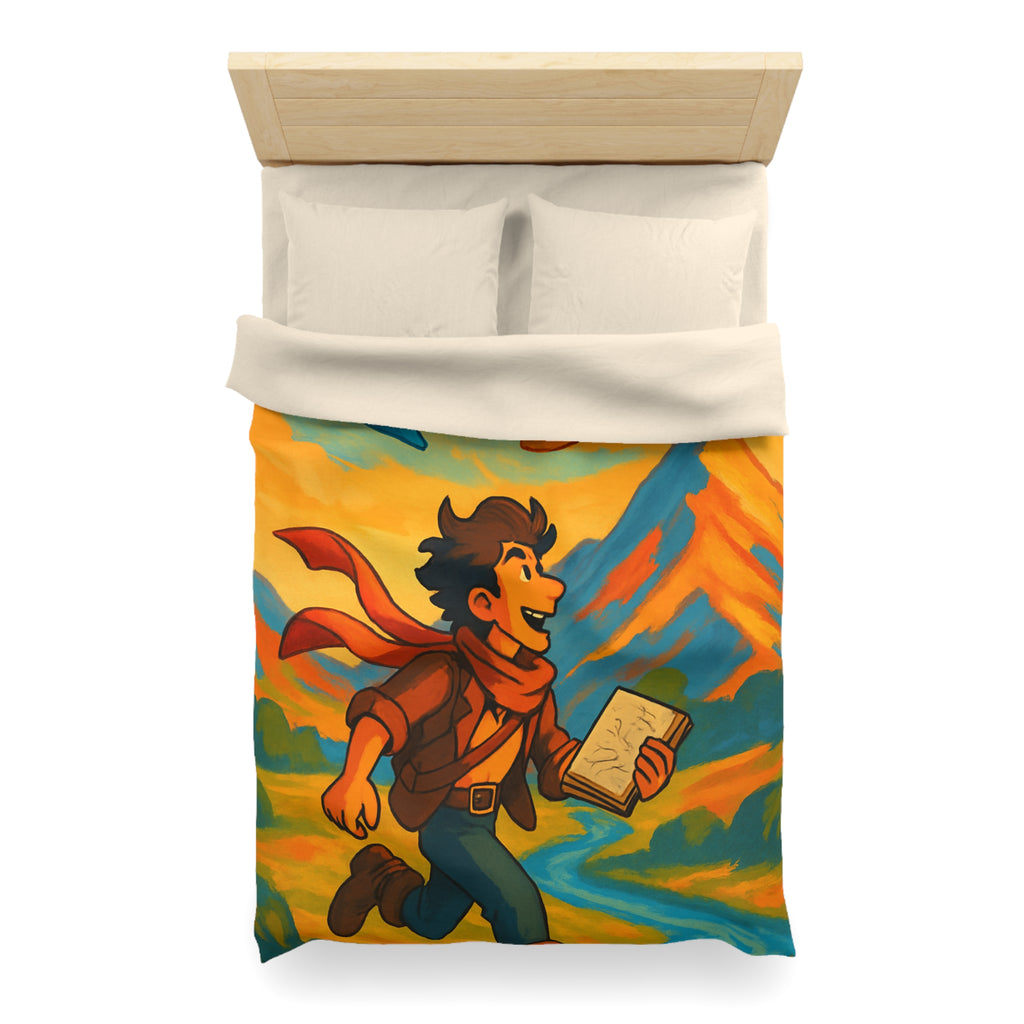 Housse de couette vibrante avec illustration de paysage montagnard et artiste joyeux