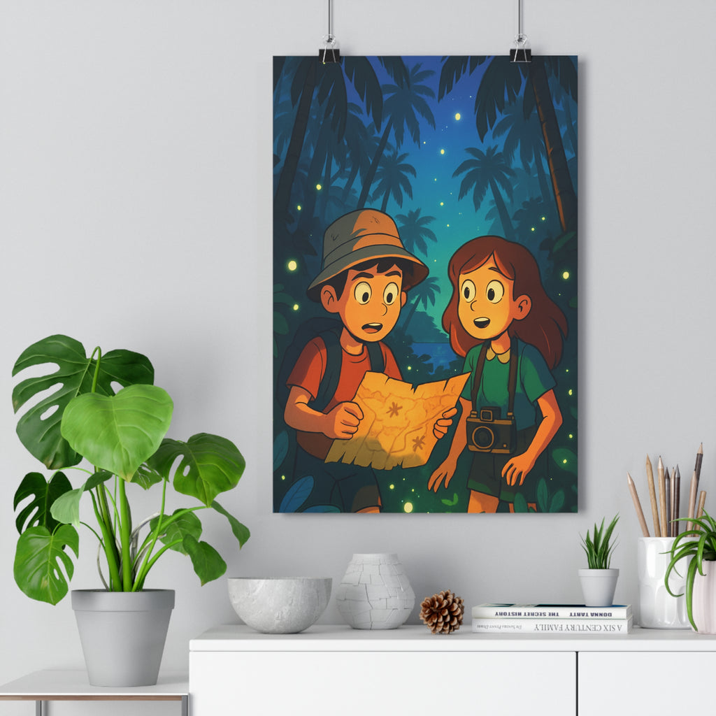 Poster décoratif anime aventure fluorescent mystique vibrant chambre enfant jeu stylisé mystérieux excitant coloré