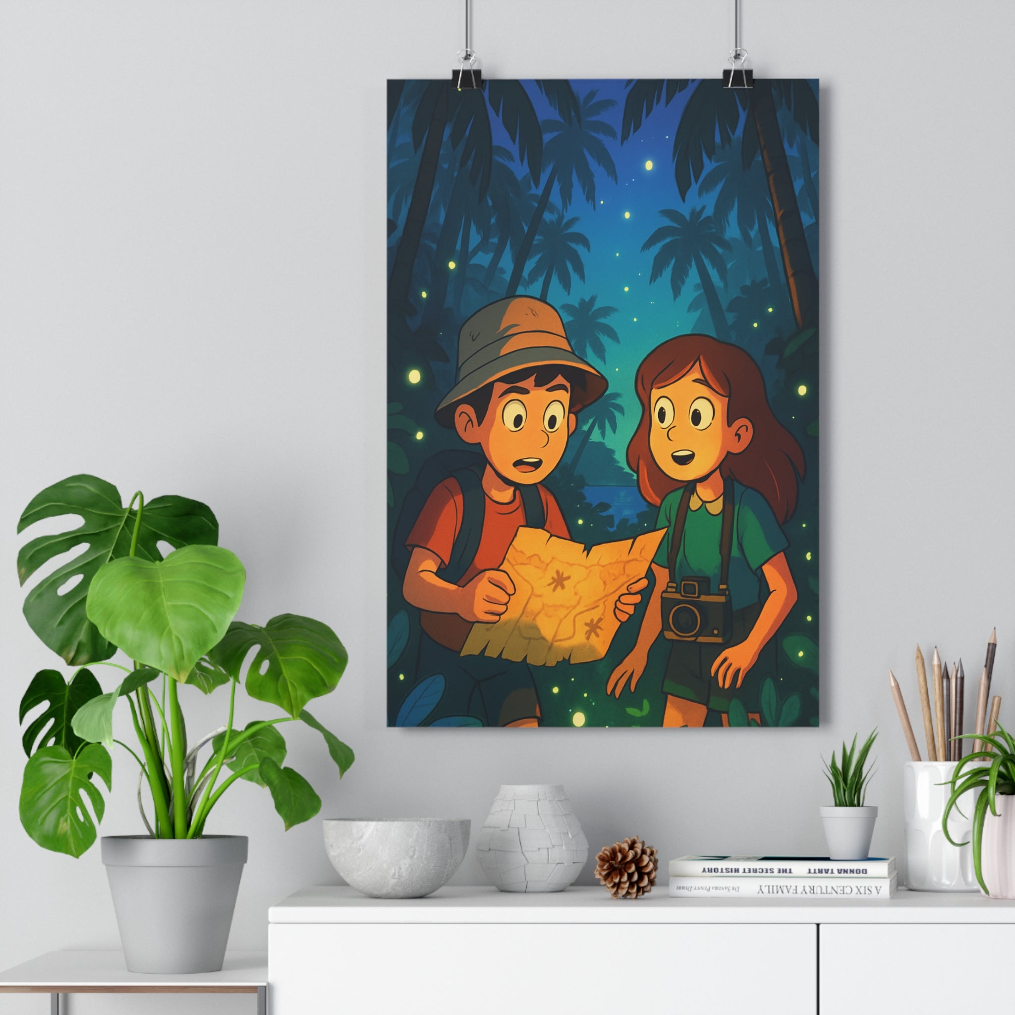 Poster décoratif anime aventure fluorescent mystique vibrant chambre enfant jeu stylisé mystérieux excitant coloré