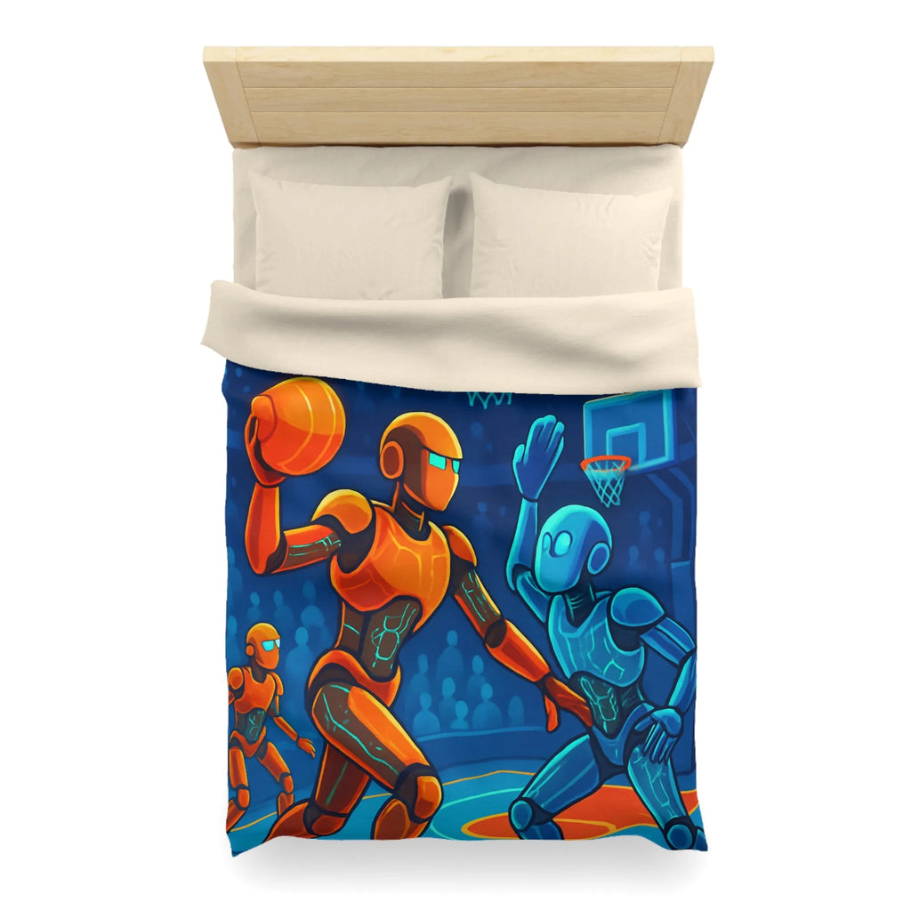 Housse de couette avec motif futuriste de robots jouant au basket sous lumière néon