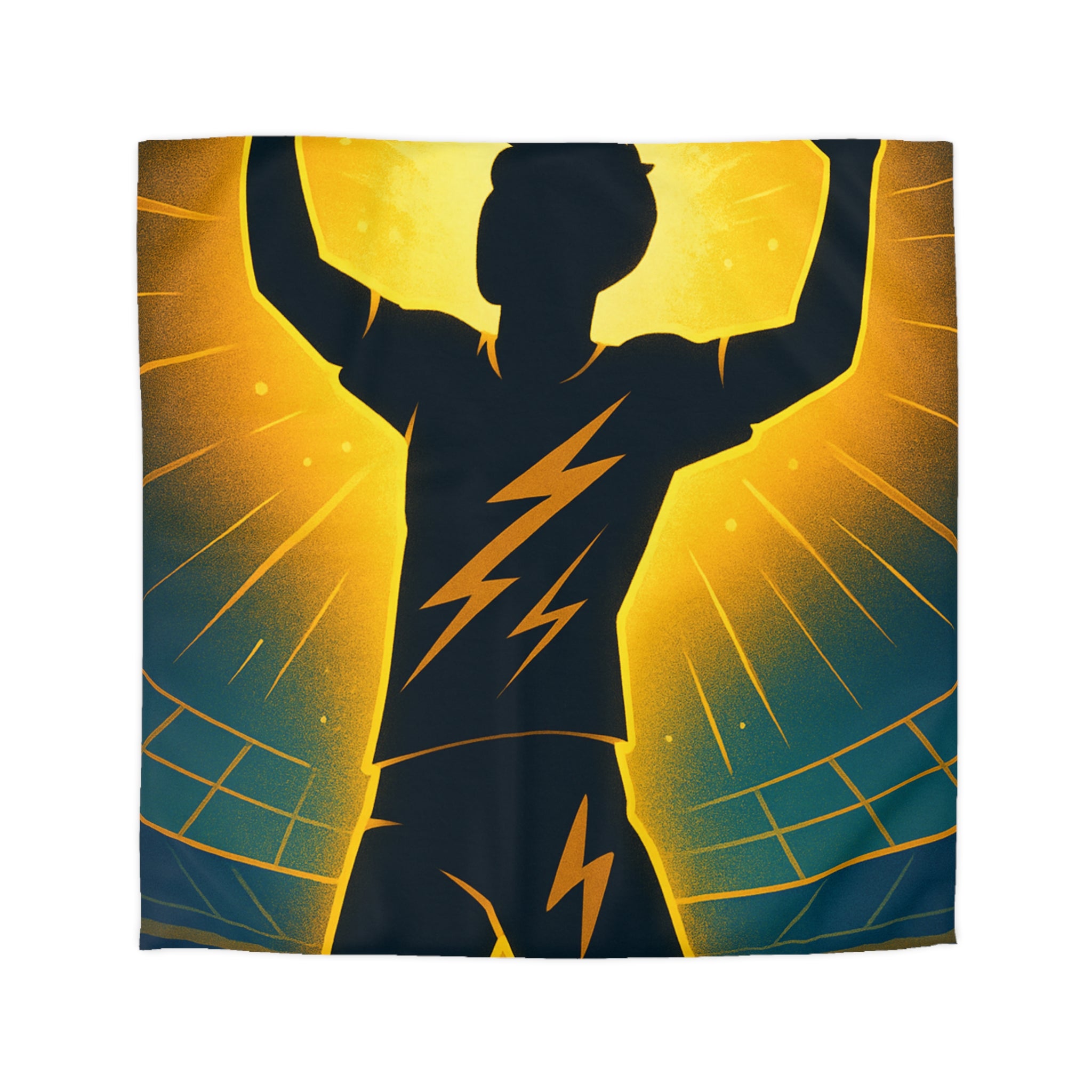 Housse de couette silhouette sportive avec éclair vibrant et fond lumineux unique