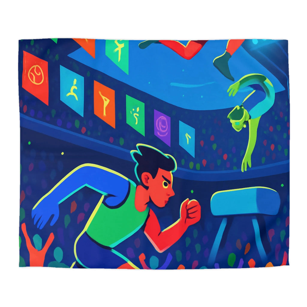 Housse de Couette Artistique avec Athlètes Colorés dans un Stade Saisissant de Nuit