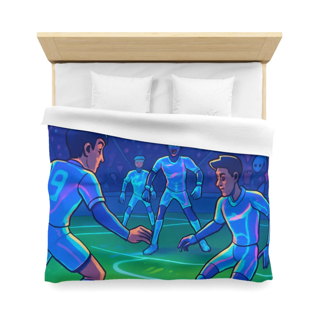 Housse de Couette de Football Futuriste avec Joueurs et Public dans un Stade Éclairé