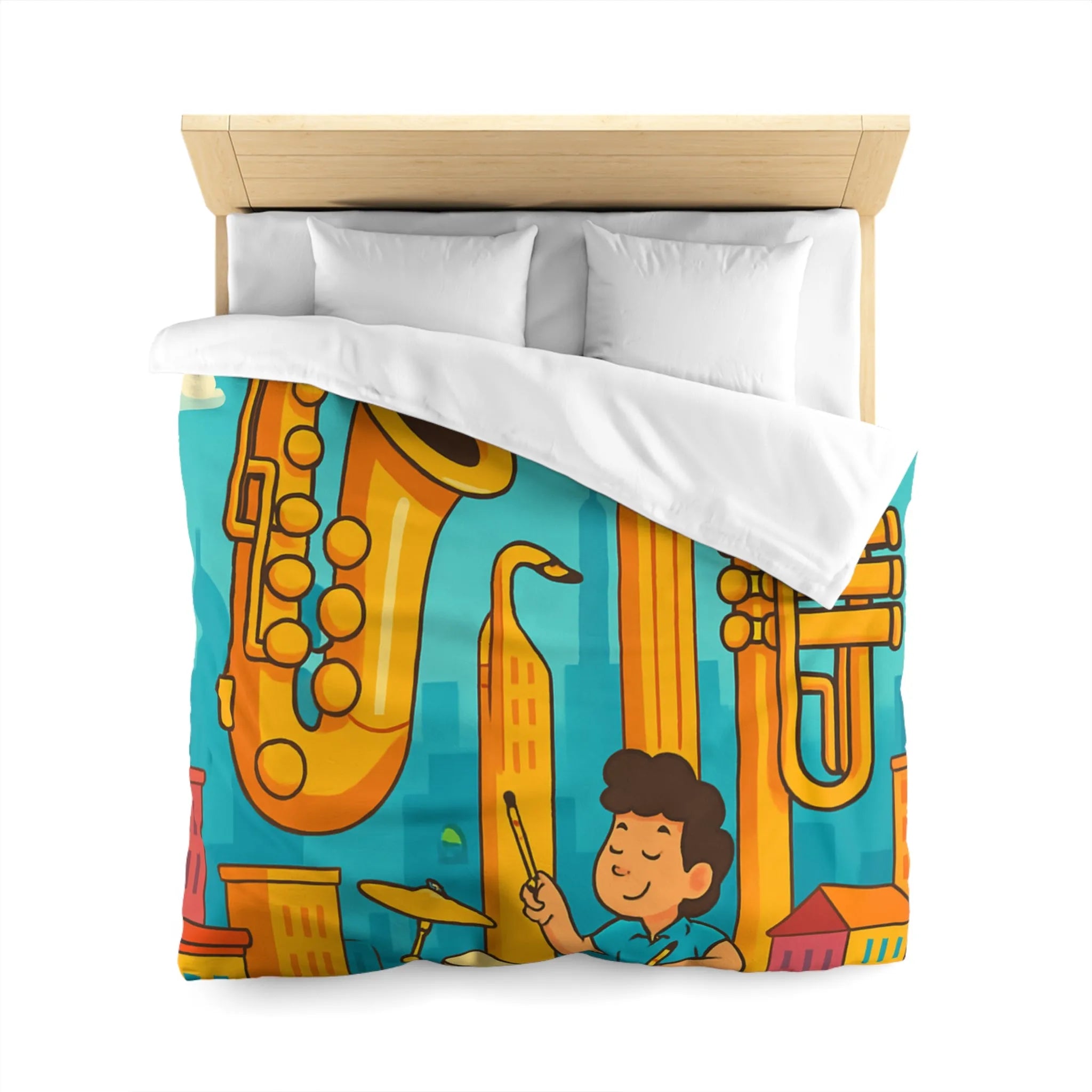 Housse de Couette Colorée avec Motif Musical pour Enfants Amoureux de Jazz en Ville