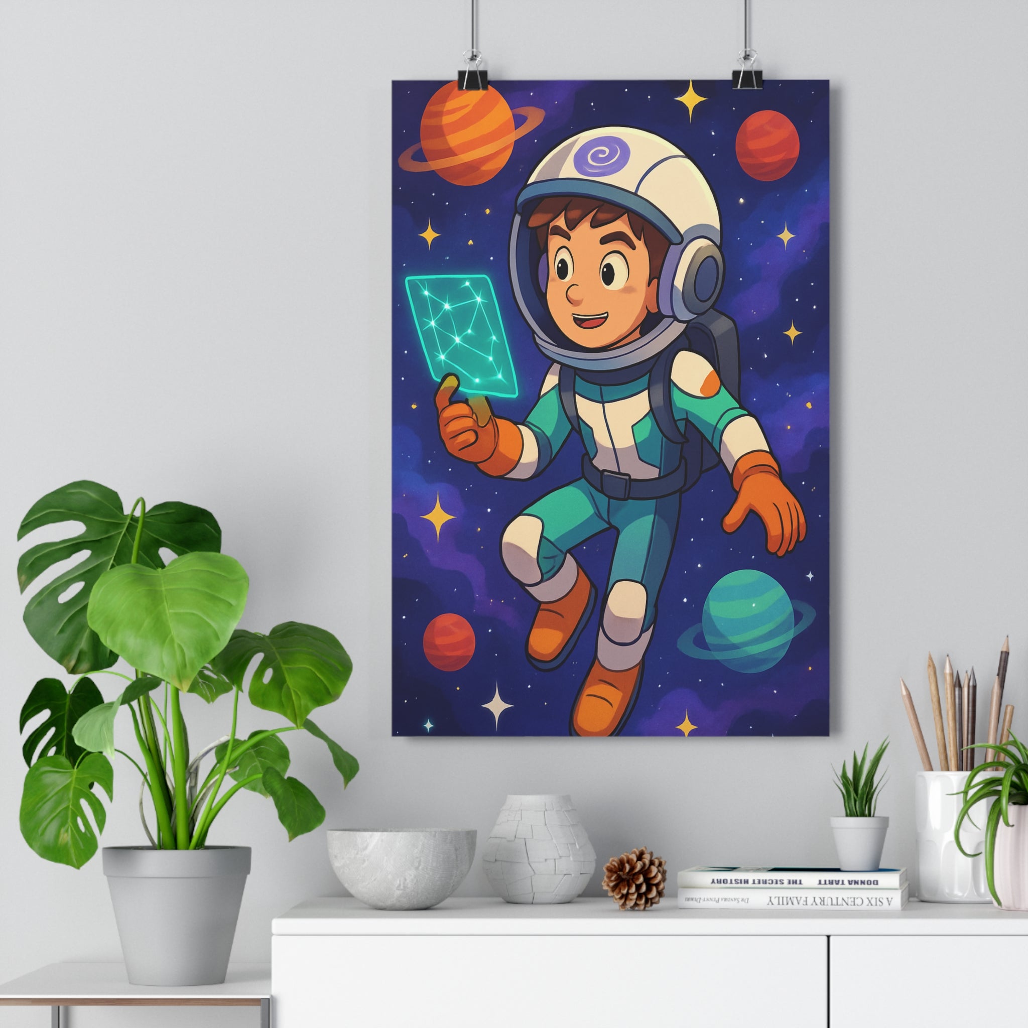 Poster décoratif astronaute espace cartoon couleurs vives fantastique aventure adolescent chambre astronomie passionné moderne