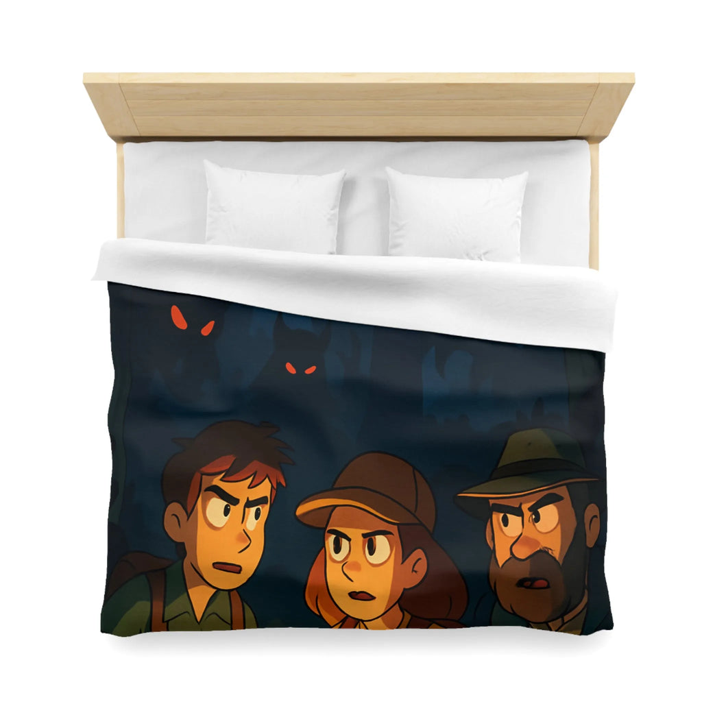 Housse de Couette Forêt Enchantée Nocturne avec Aventuriers et Créatures Mystiques Illustrée