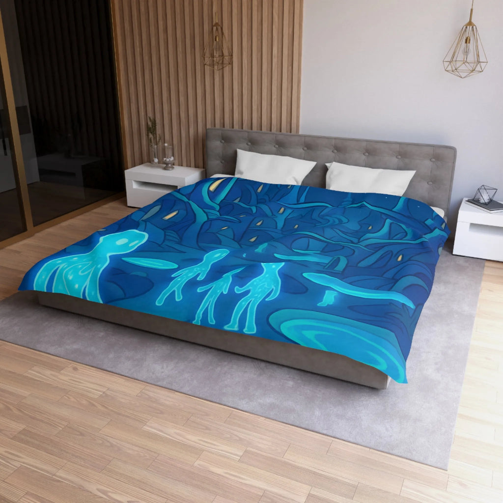 Housse de couette fantastique avec paysage extraterrestre, créatures lumineuses et lune mystique