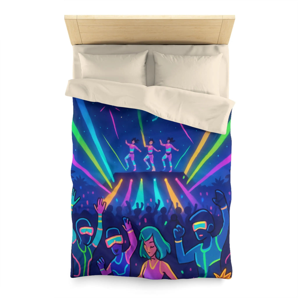 Housse de Couette Lumineuse à Motif Danse Futuriste et Éléments Cosmiques Néon