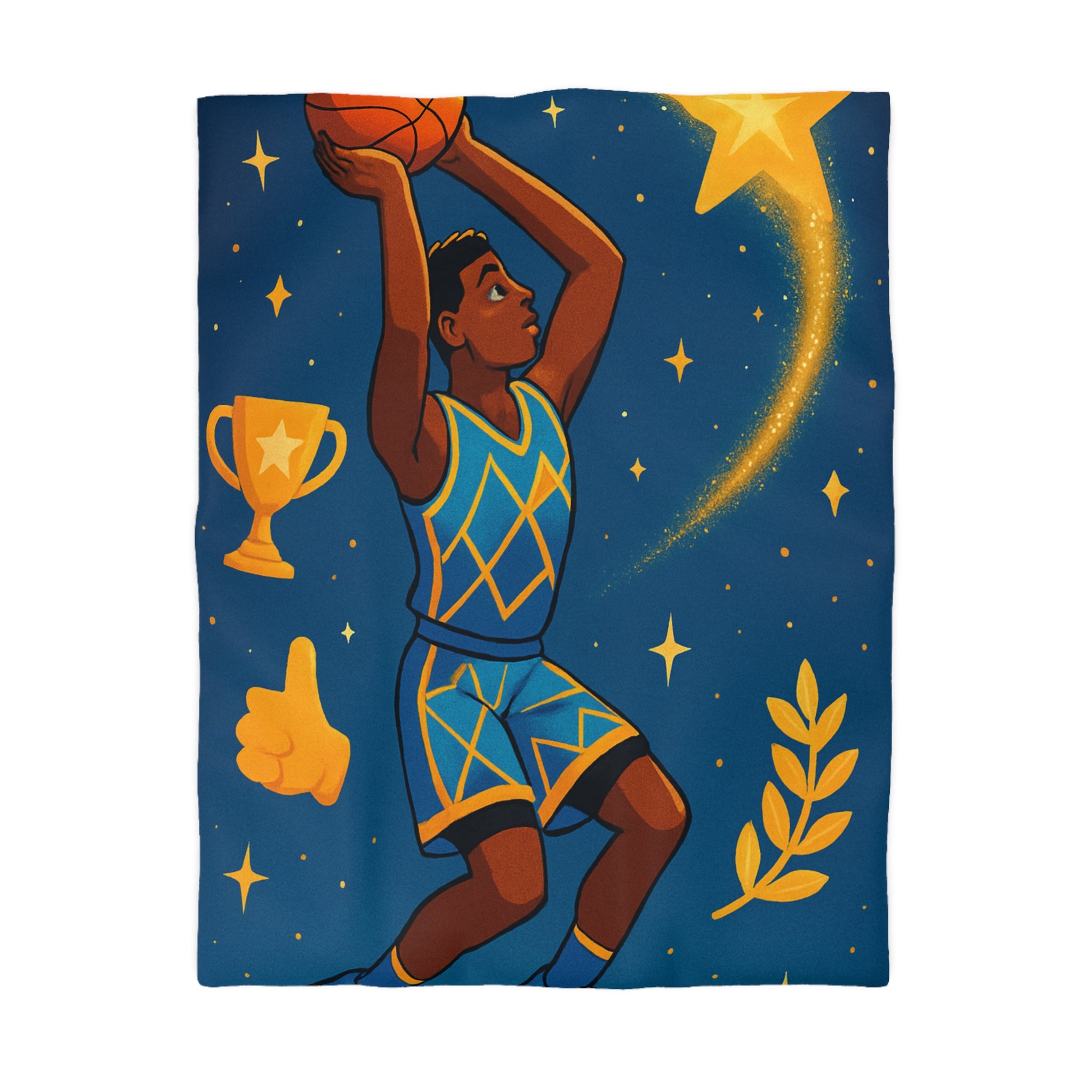 Housse de Couette Thématique Basket avec Étoiles et Trophée pour Fans Sportifs