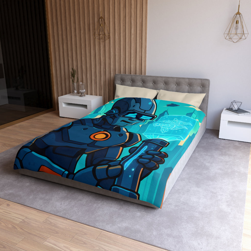Housse de Couette Thème Robotique Futuriste avec Paysage Urbain et Drones Volants