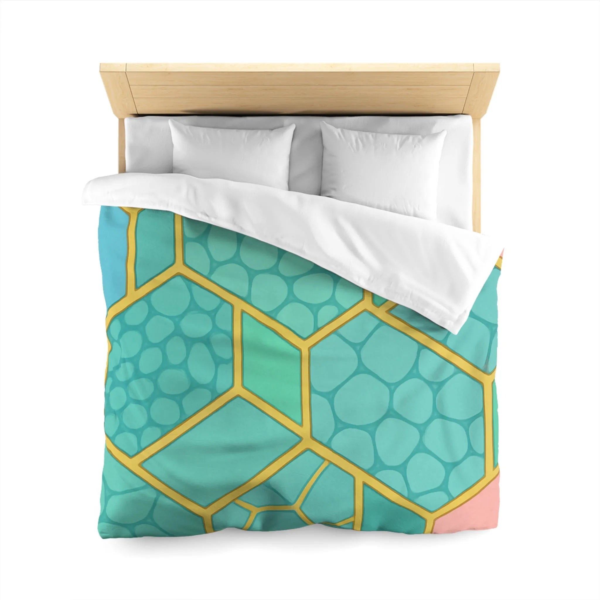 Housse de couette hexagonale pastel avec motifs géométriques et texture miel moderne