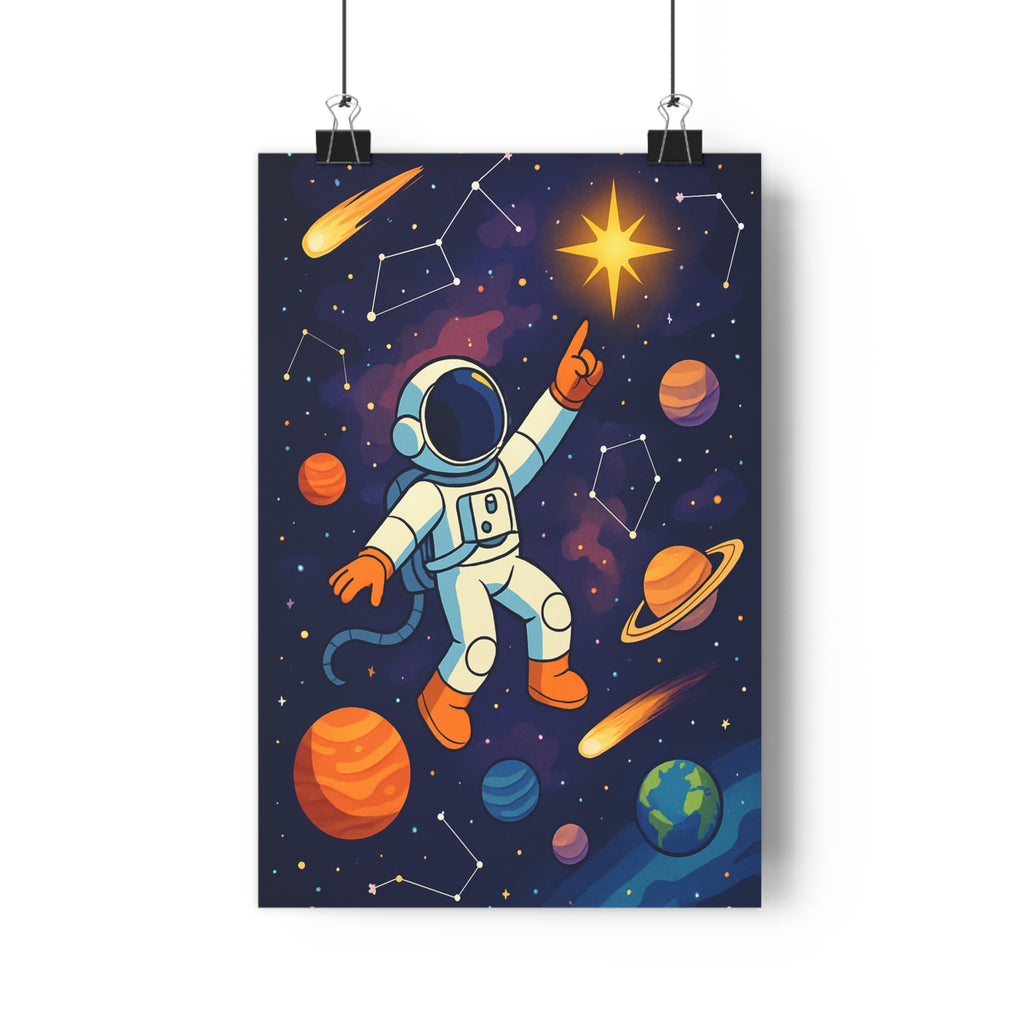 Poster décoratif cartoon néon aventure astronaute espace planètes étoiles chambre enfant créatif 30x46 cm