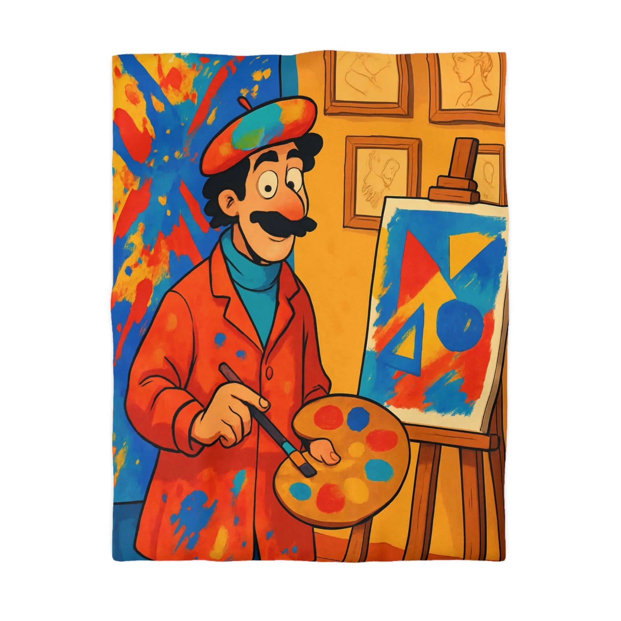 Housse de Couette Artiste Coloré avec Palette et Arrière-Plan Géométrique Expressif