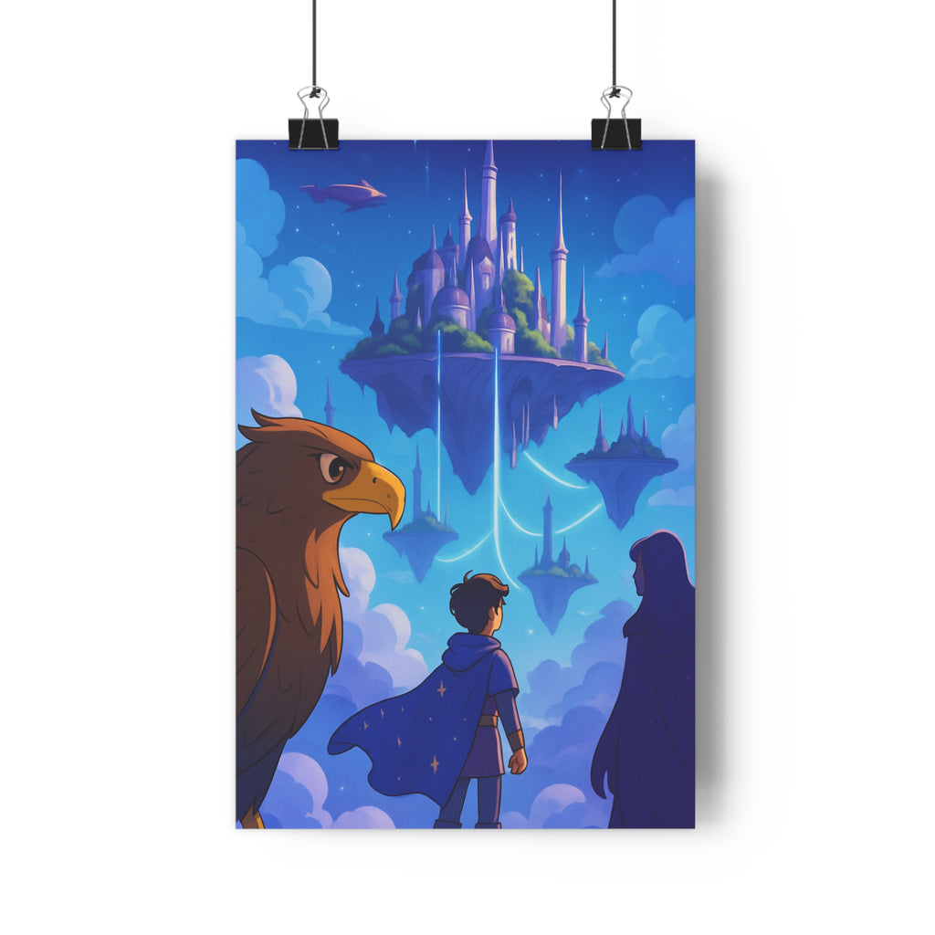 Poster décoratif fantastique bleu violet salon chambre aventure île îles flottante paysagisme majestueux surréaliste