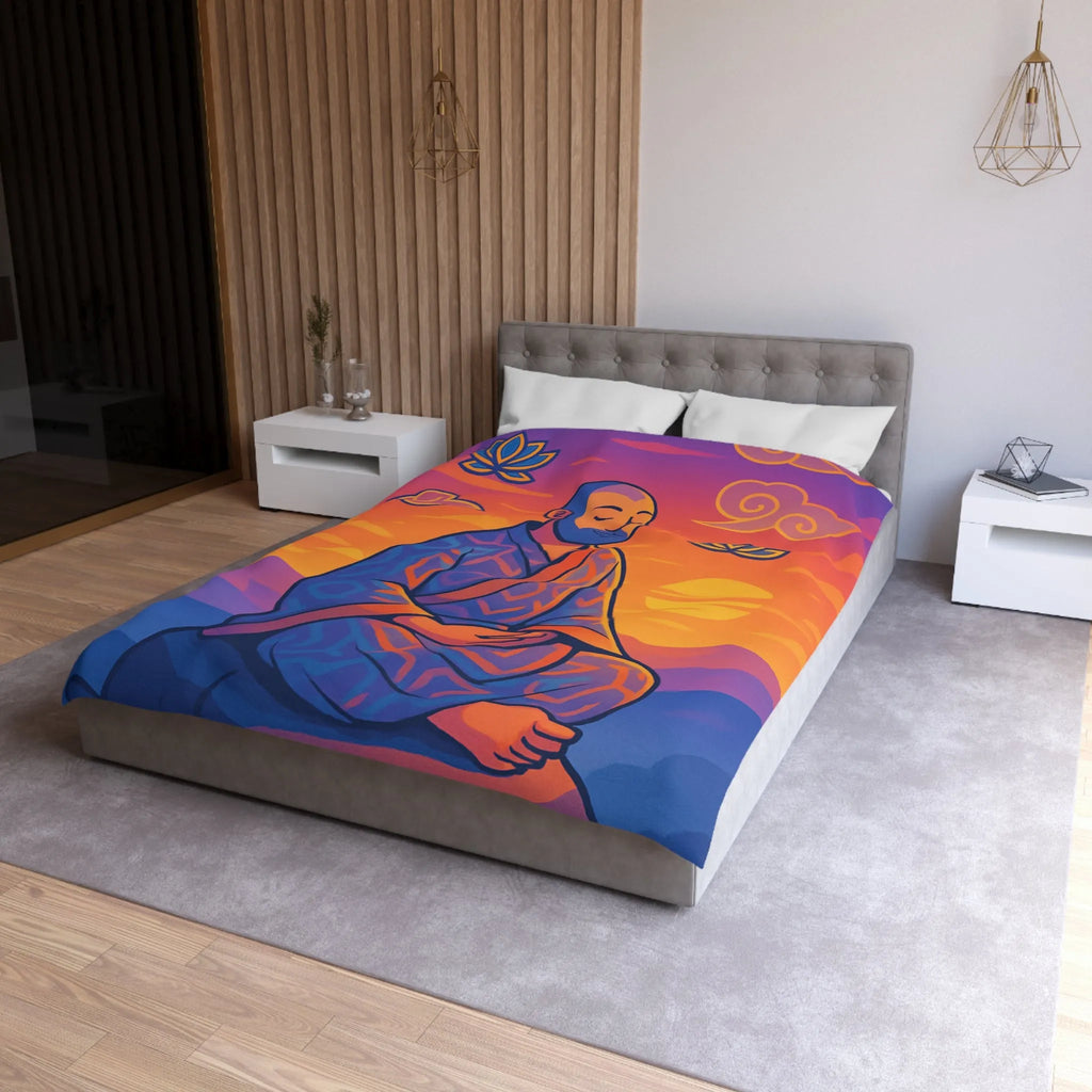 Housse de Couette Méditation Bouddhiste avec Motifs Floraux et Ciel Apaisant