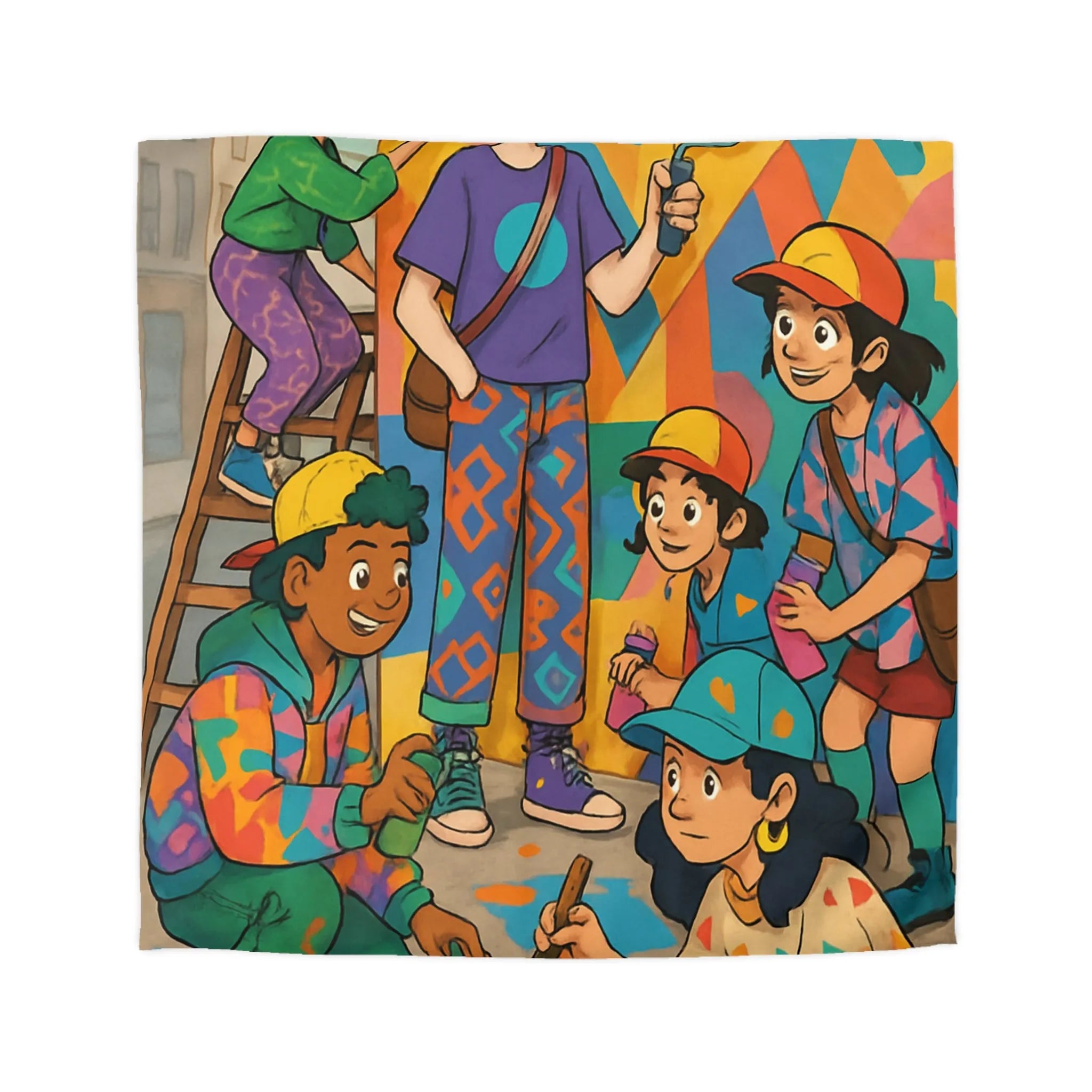 Housse de couette colorée avec enfants et motifs artistiques de peinture murale urbaine