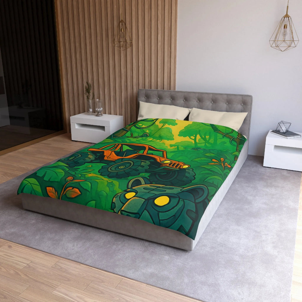 Housse de couette jungle vibrante avec 4x4 orange et panthère mystérieuse