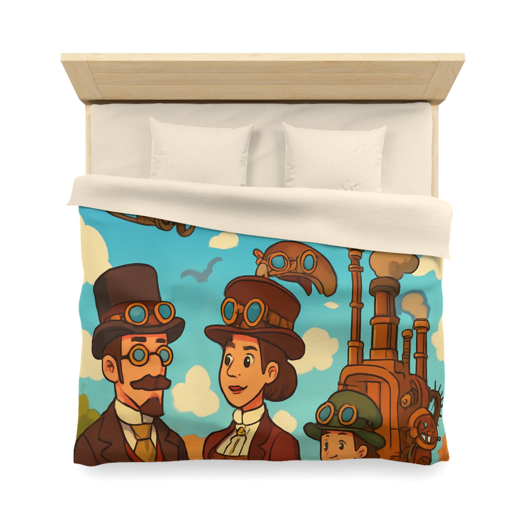 Housse de couette style rétro avec motifs steampunk et engins volants artistiques