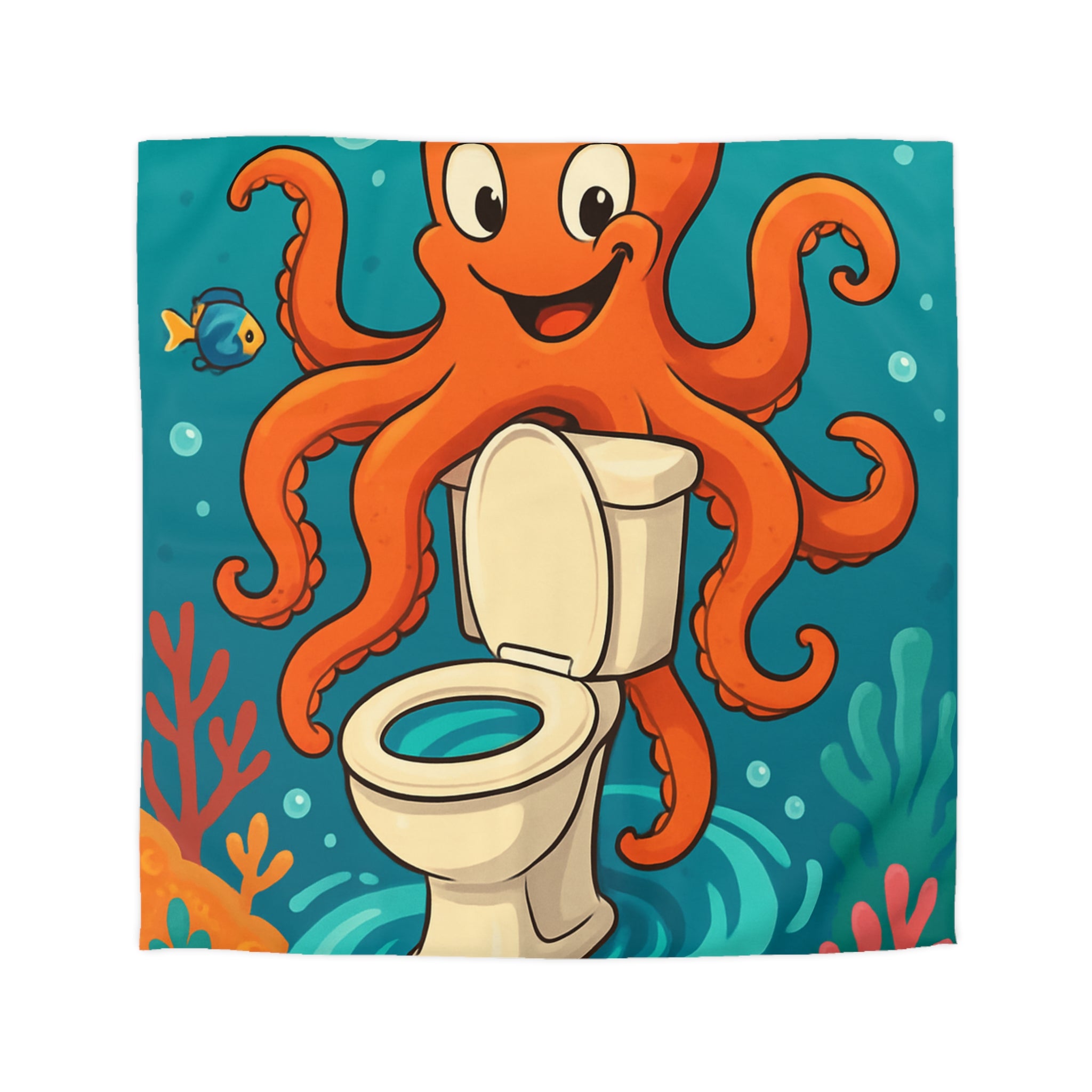 Housse de Couette Thème Marin avec Poulpe Joyeux et WC Tourbillonnant