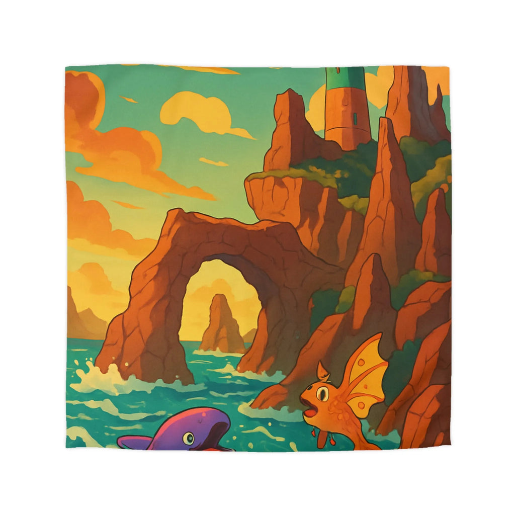 Fantastique peinture de poissons et dauphin avec phare sur fond de mer colorée