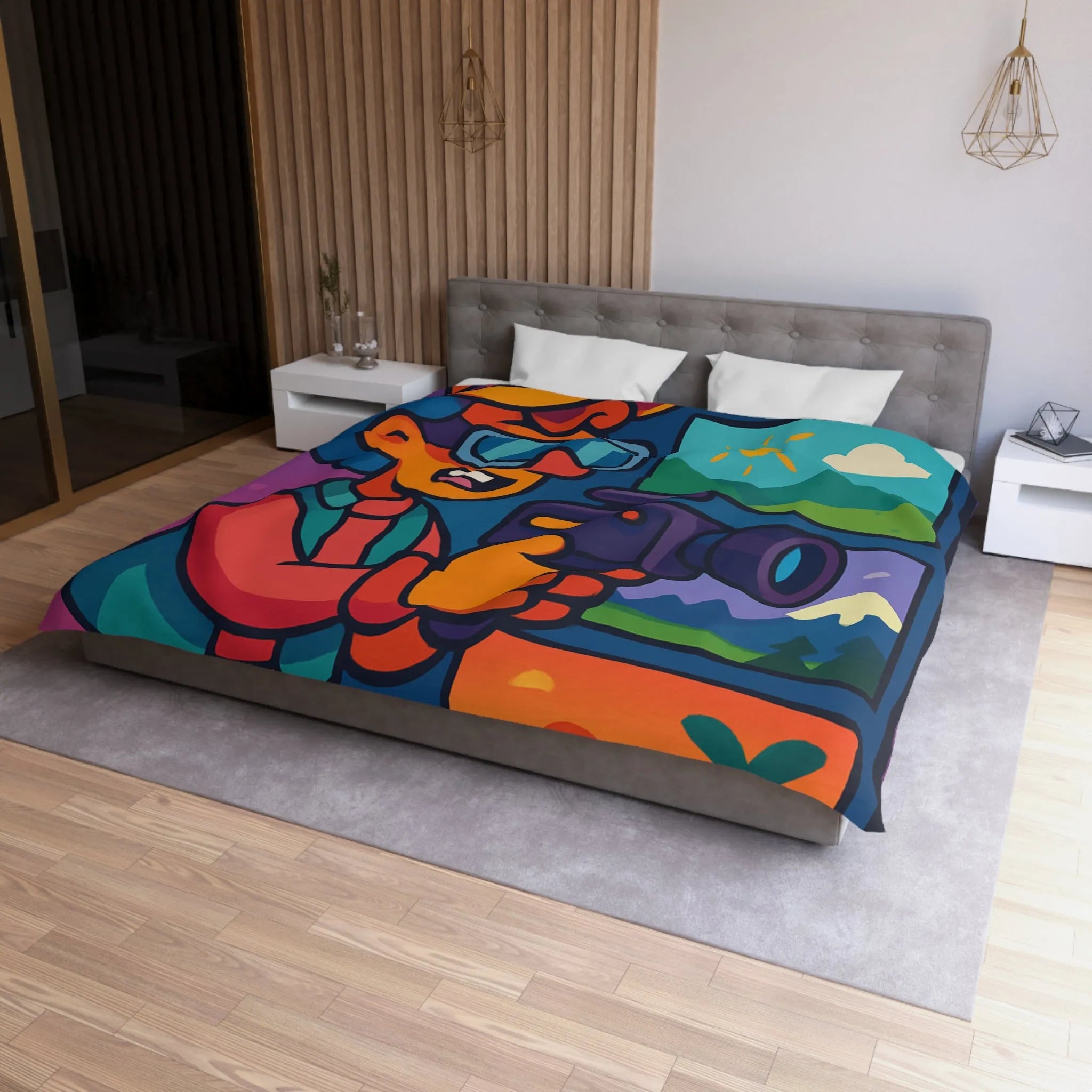 Housse de Couette Microfibre Art Graphique Contemporain Style Décoratif Chambre Tendance