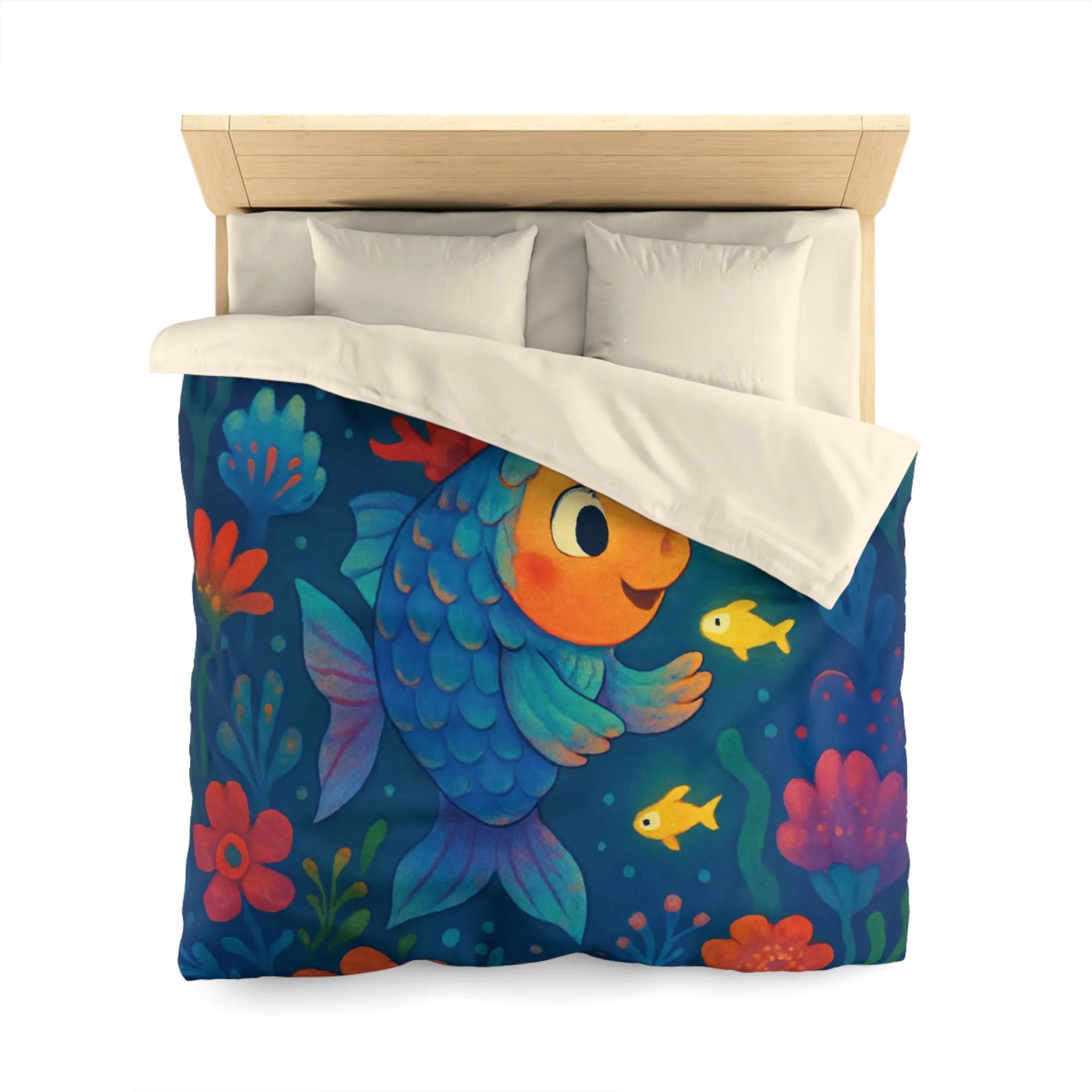 Housse de Couette Colorée avec Poisson et Lune, Idéale Chambre Enfant Rêveuse