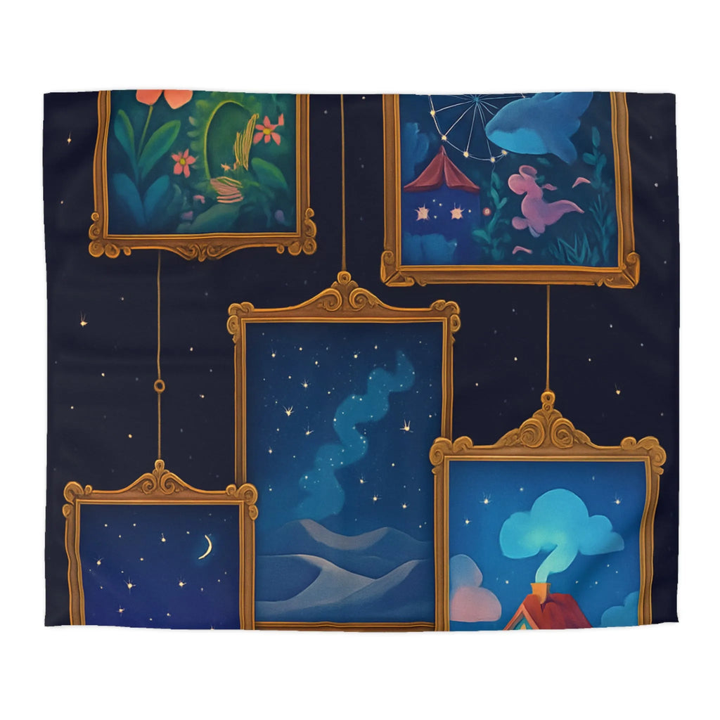 Housse de Couette Artistique avec Paysages de Nuit Étoilée et Fleuri Onirique