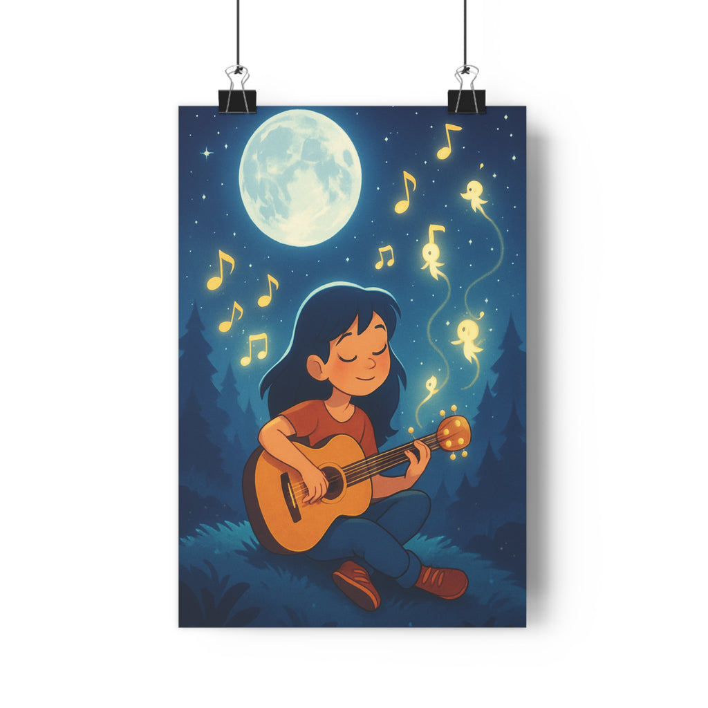 Poster décoratif aventure mystique bleu doré anime chambre enchantée musicale féerique guitare étoilé 30x46