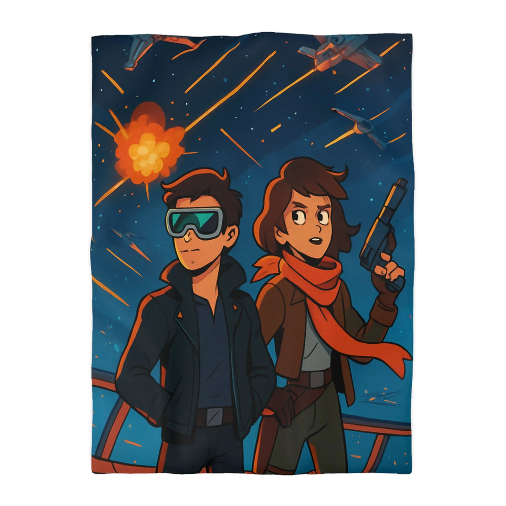 Housse de couette aventure galactique avec pilotes intrépides et bataille spatiale épique