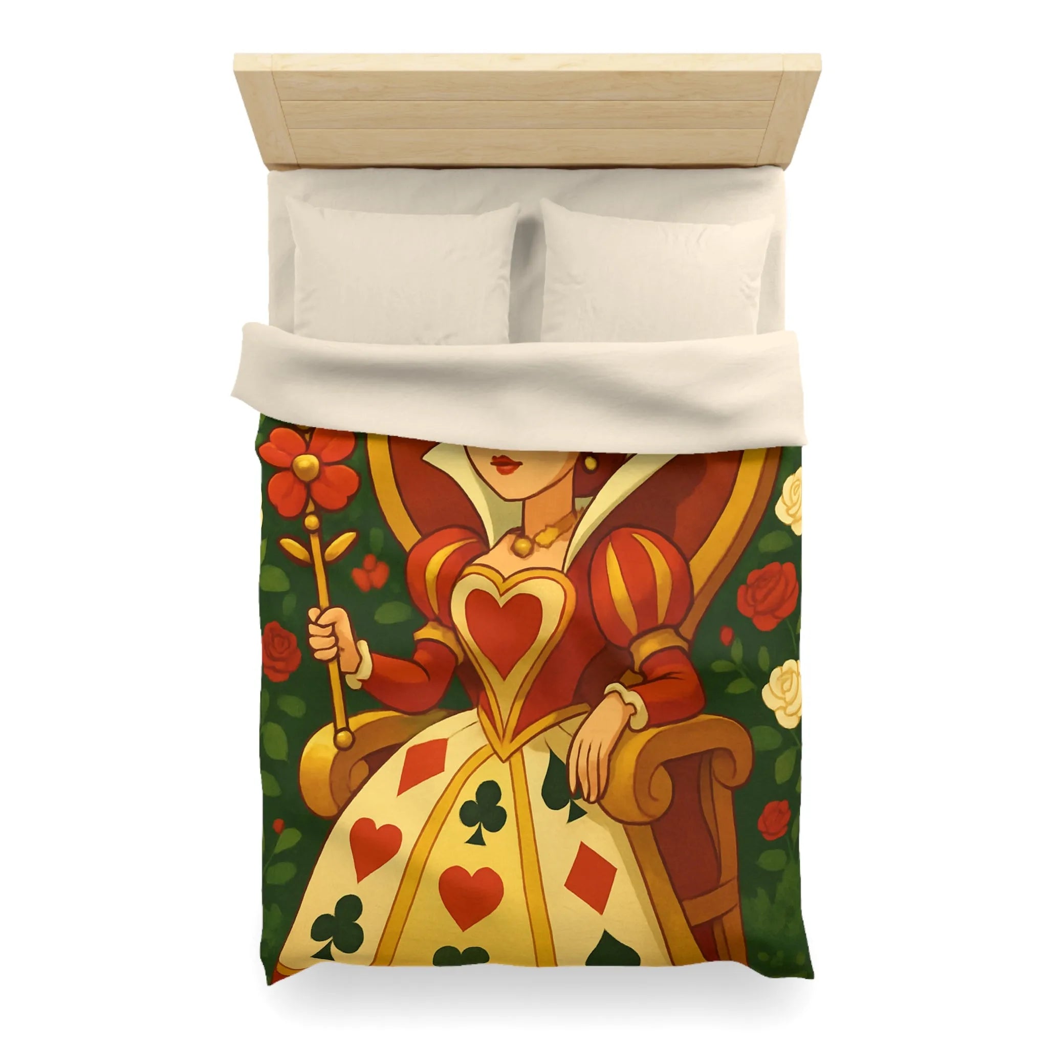 Élégante et royale housse de couette reine avec motifs coeurs détails rouge vibrant